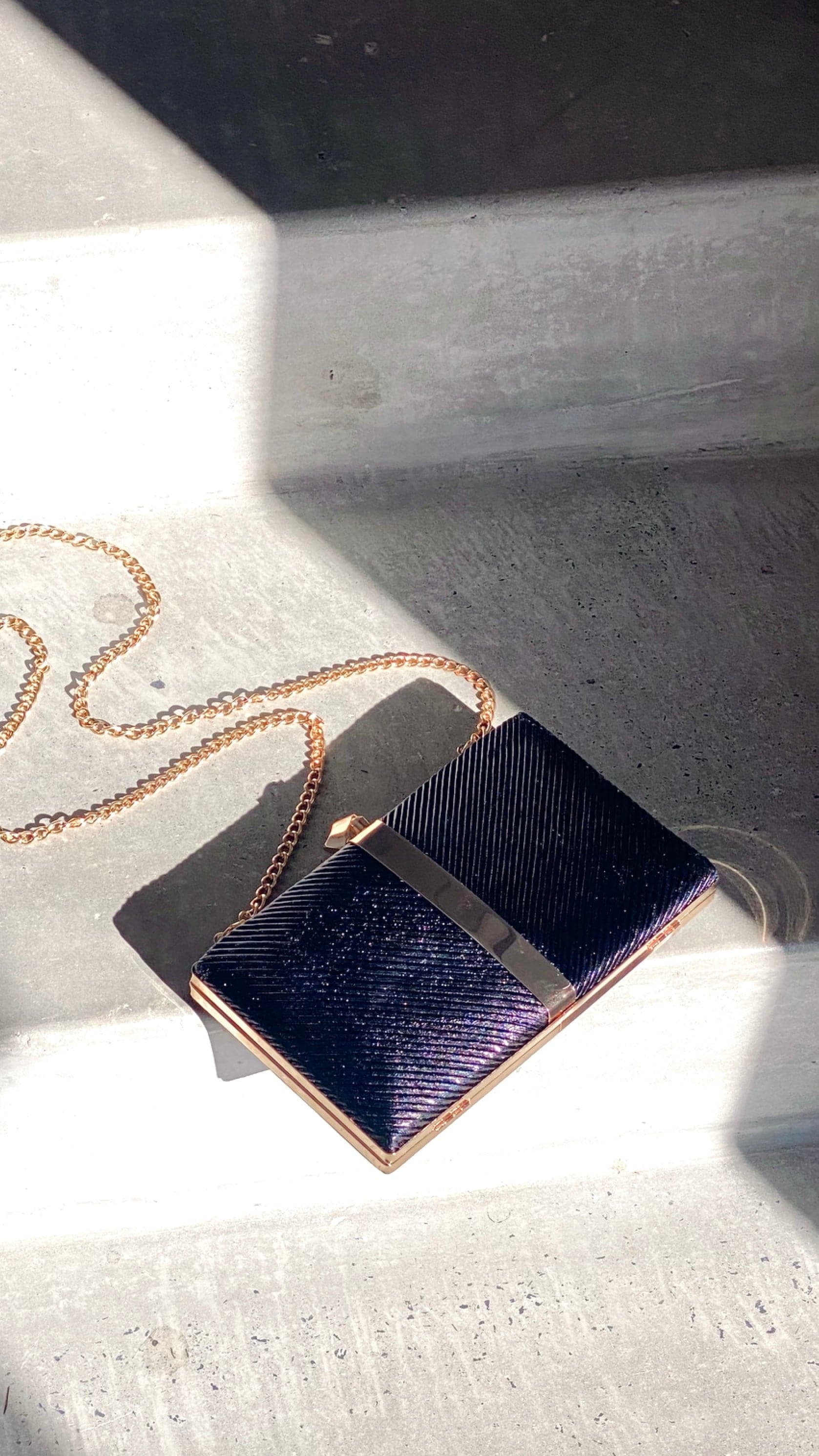 Kenna Metal Stripe Structured Clutch - Black/Gold-Sunshines Bliss