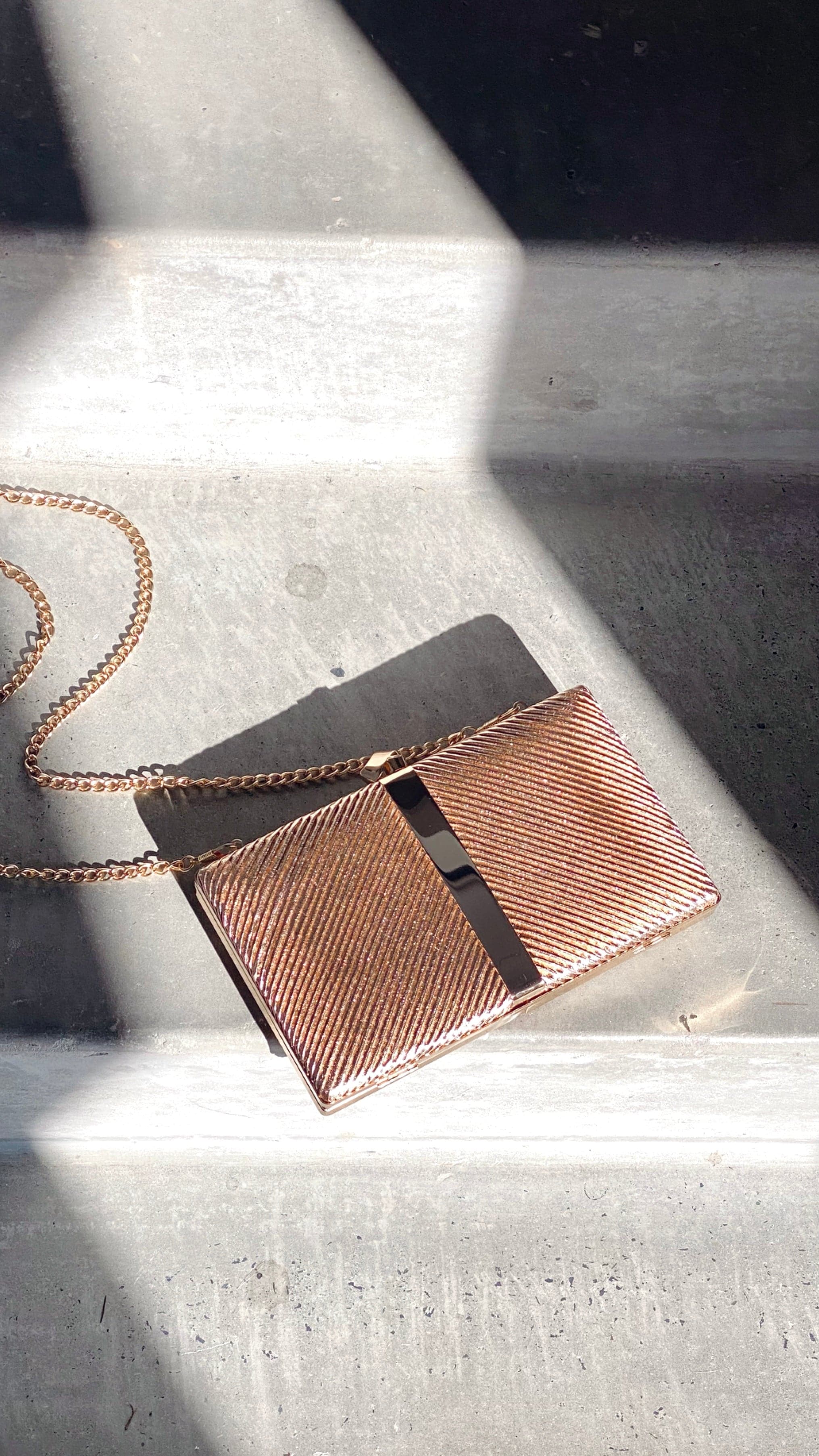 Kenna Metal Stripe Structured Clutch - Gold-Sunshines Bliss