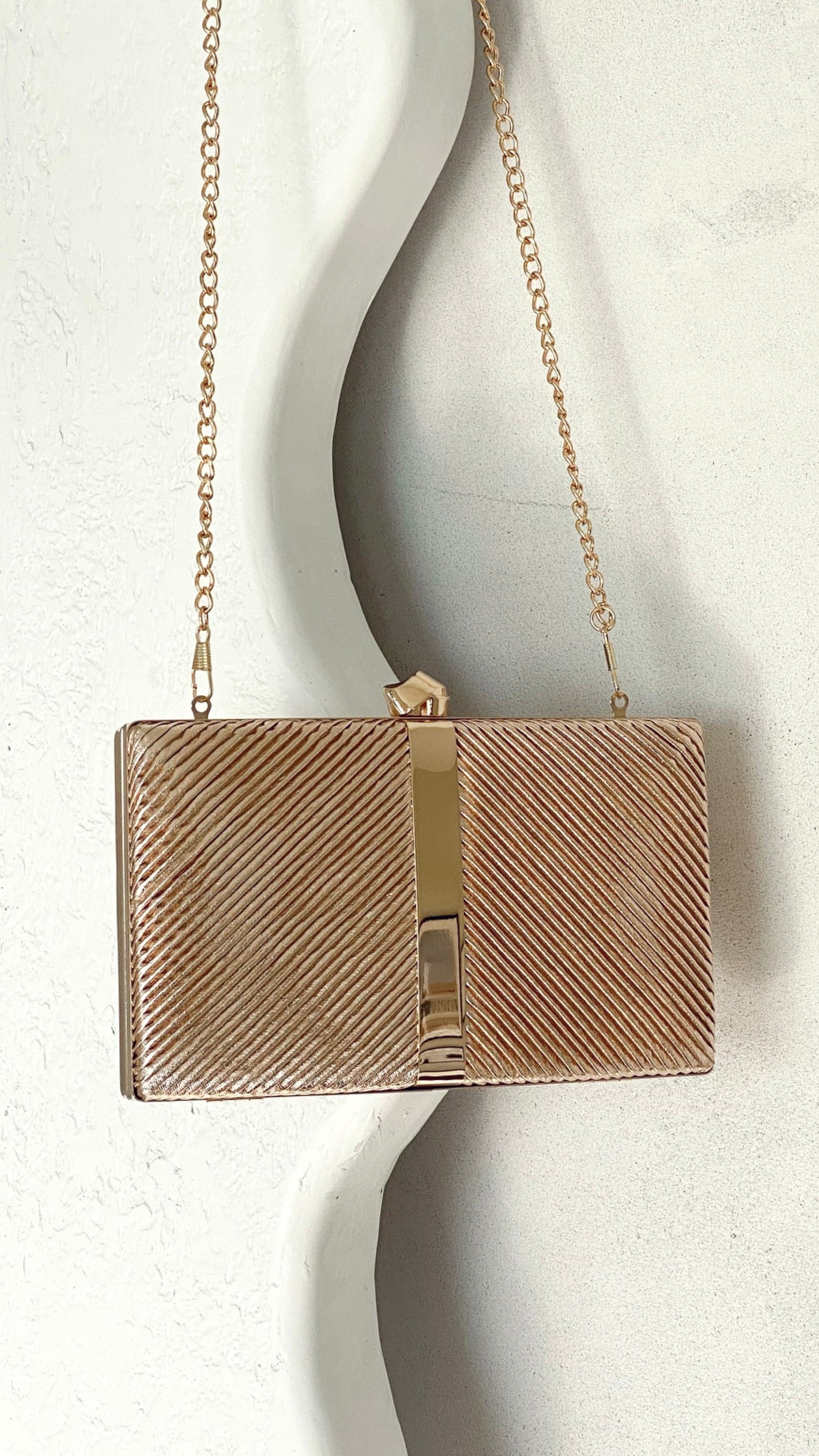 Kenna Metal Stripe Structured Clutch - Gold-Sunshines Bliss