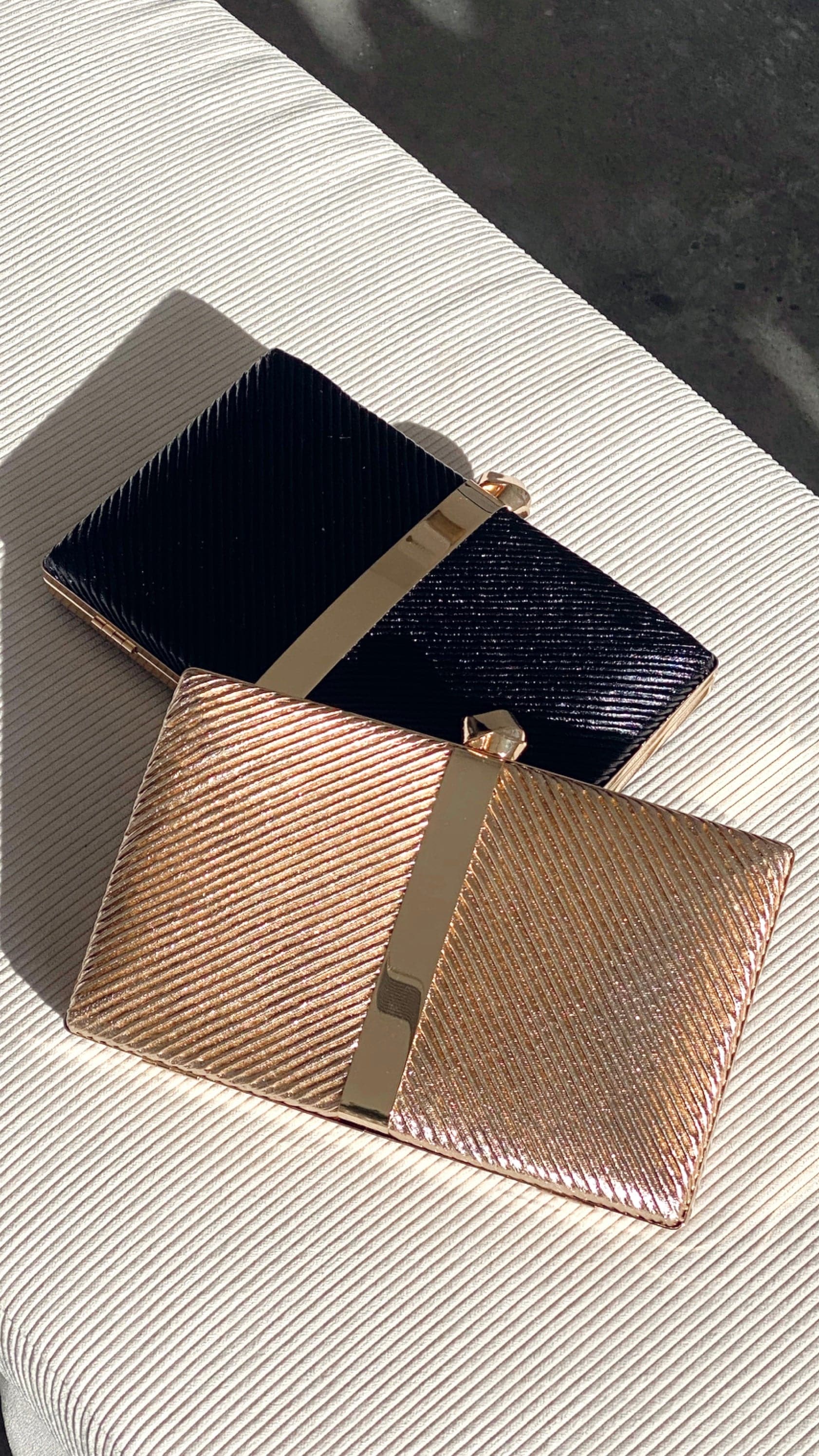 Kenna Metal Stripe Structured Clutch - Gold-Sunshines Bliss