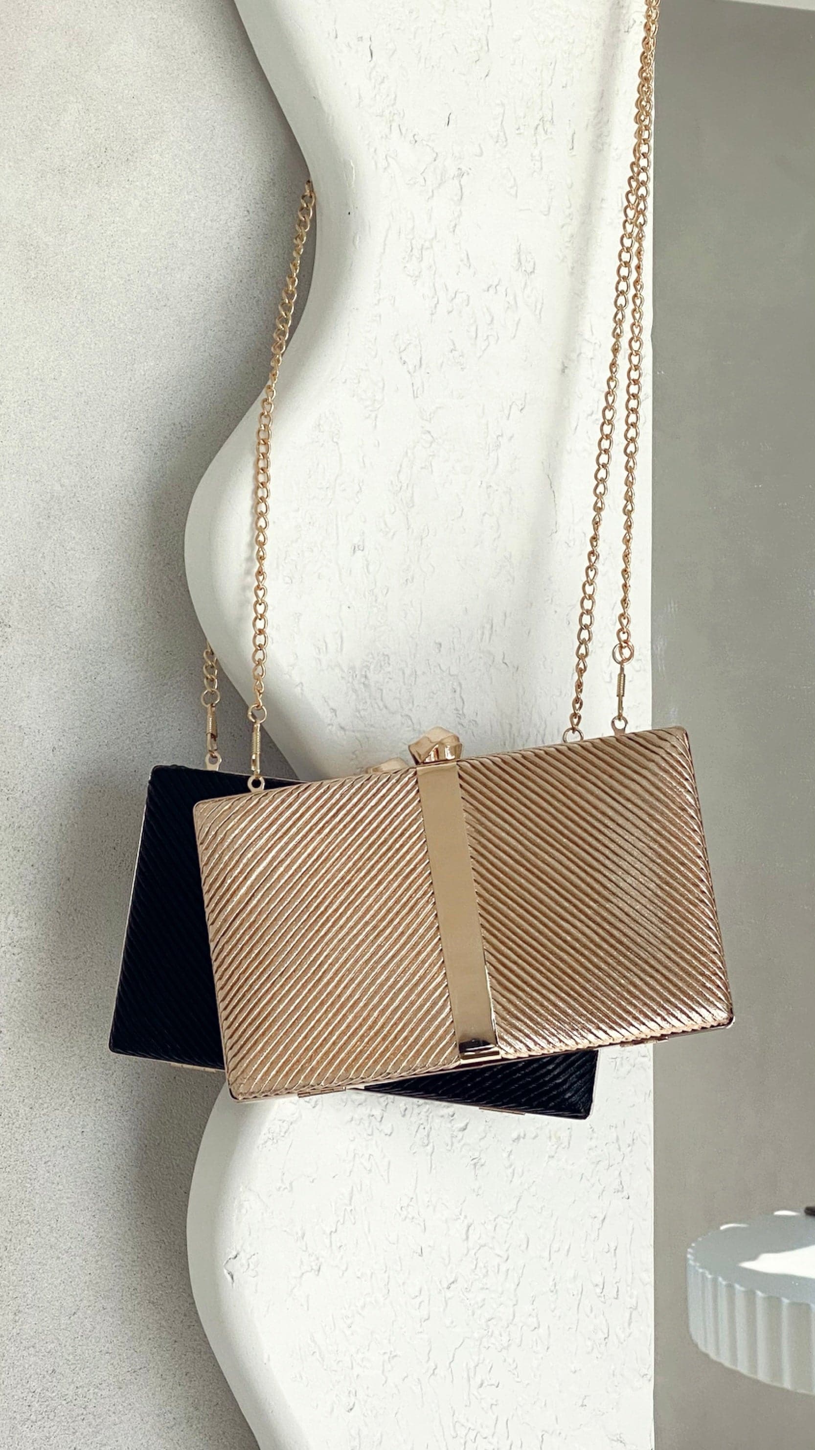 Kenna Metal Stripe Structured Clutch - Gold-Sunshines Bliss