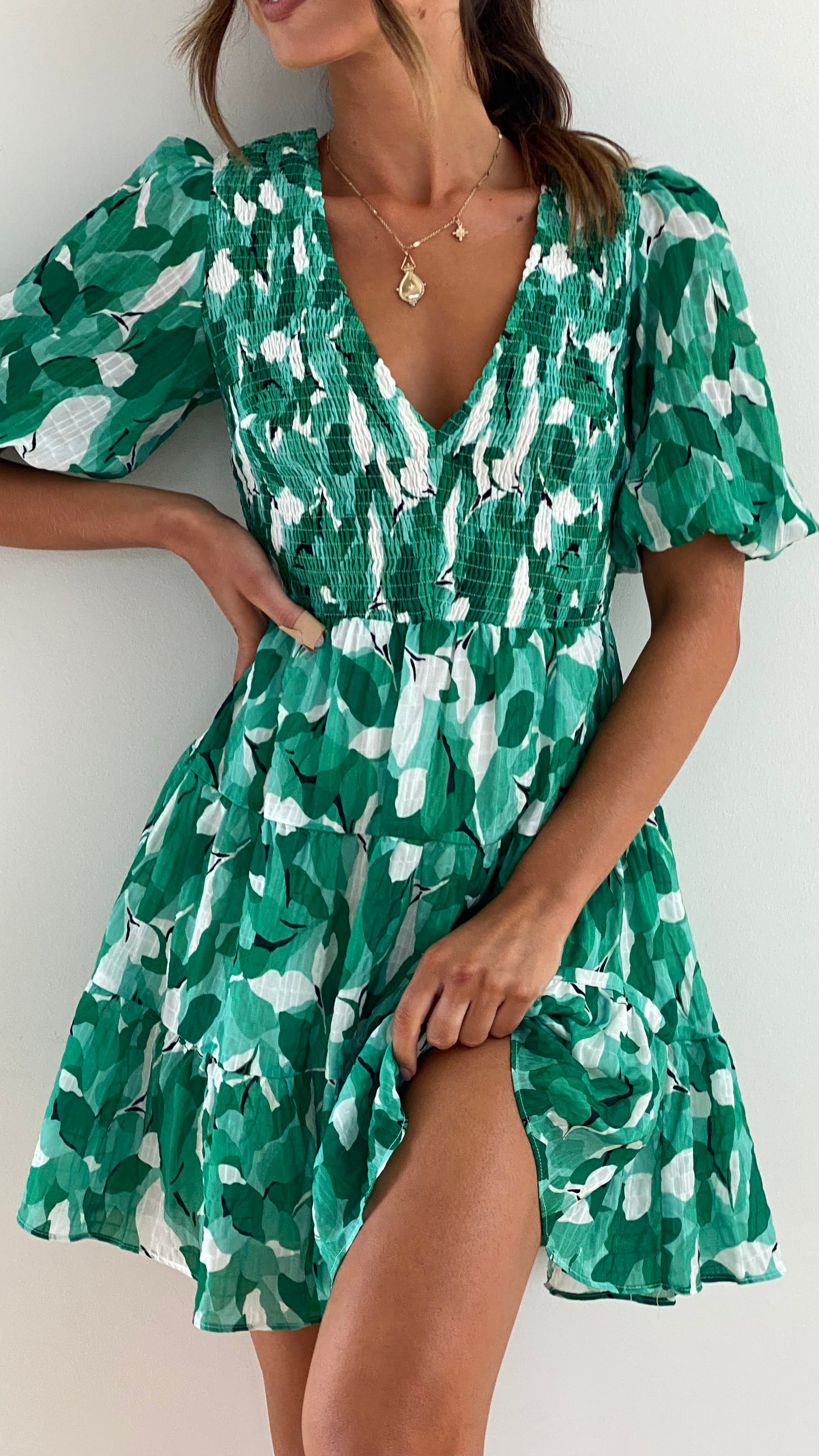 Marcy Mini Dress - Green Multi-Sunshines Bliss