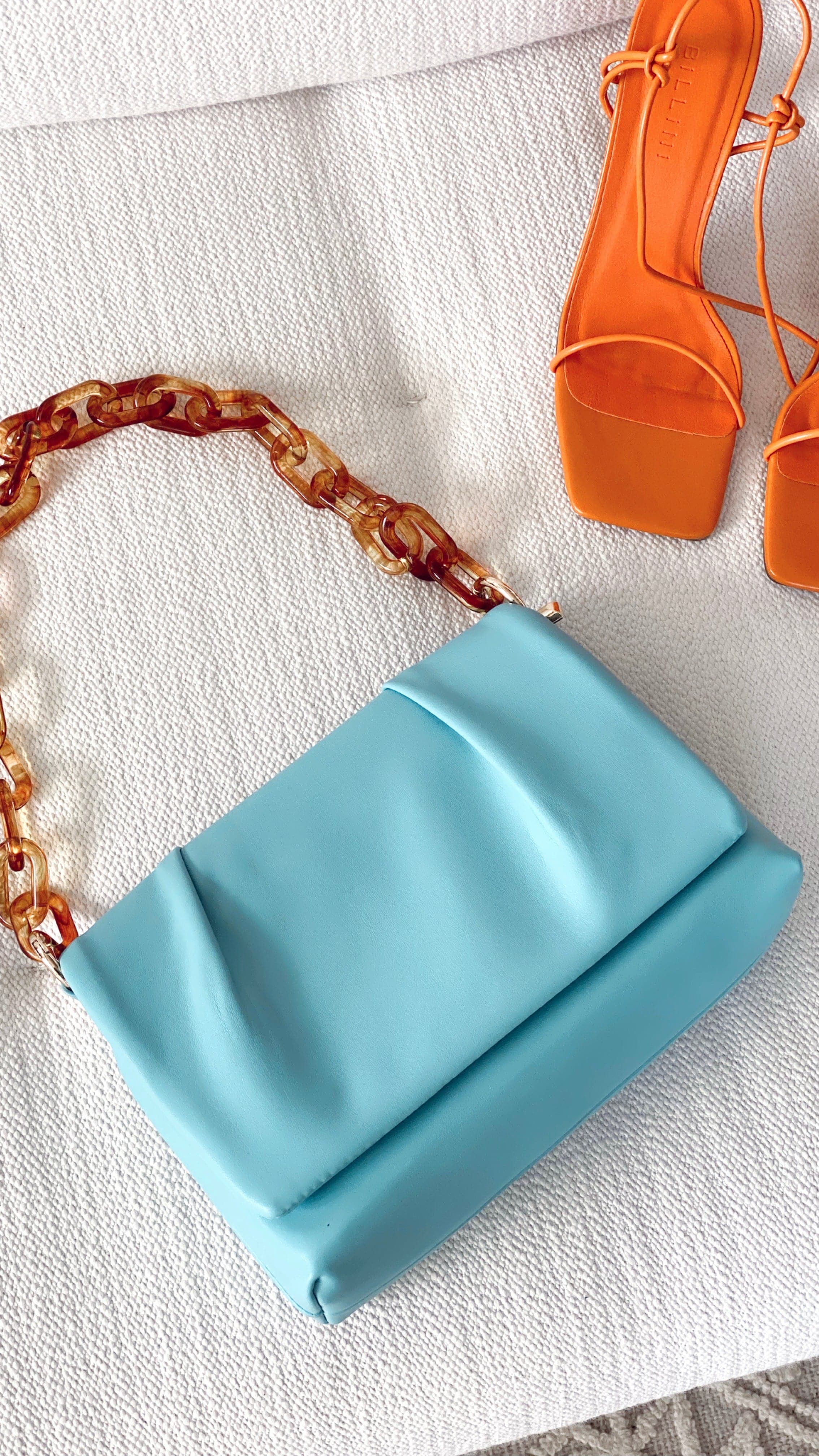 Melany Foldover Pleat Shoulder Bag - Sky Blue-Sunshines Bliss