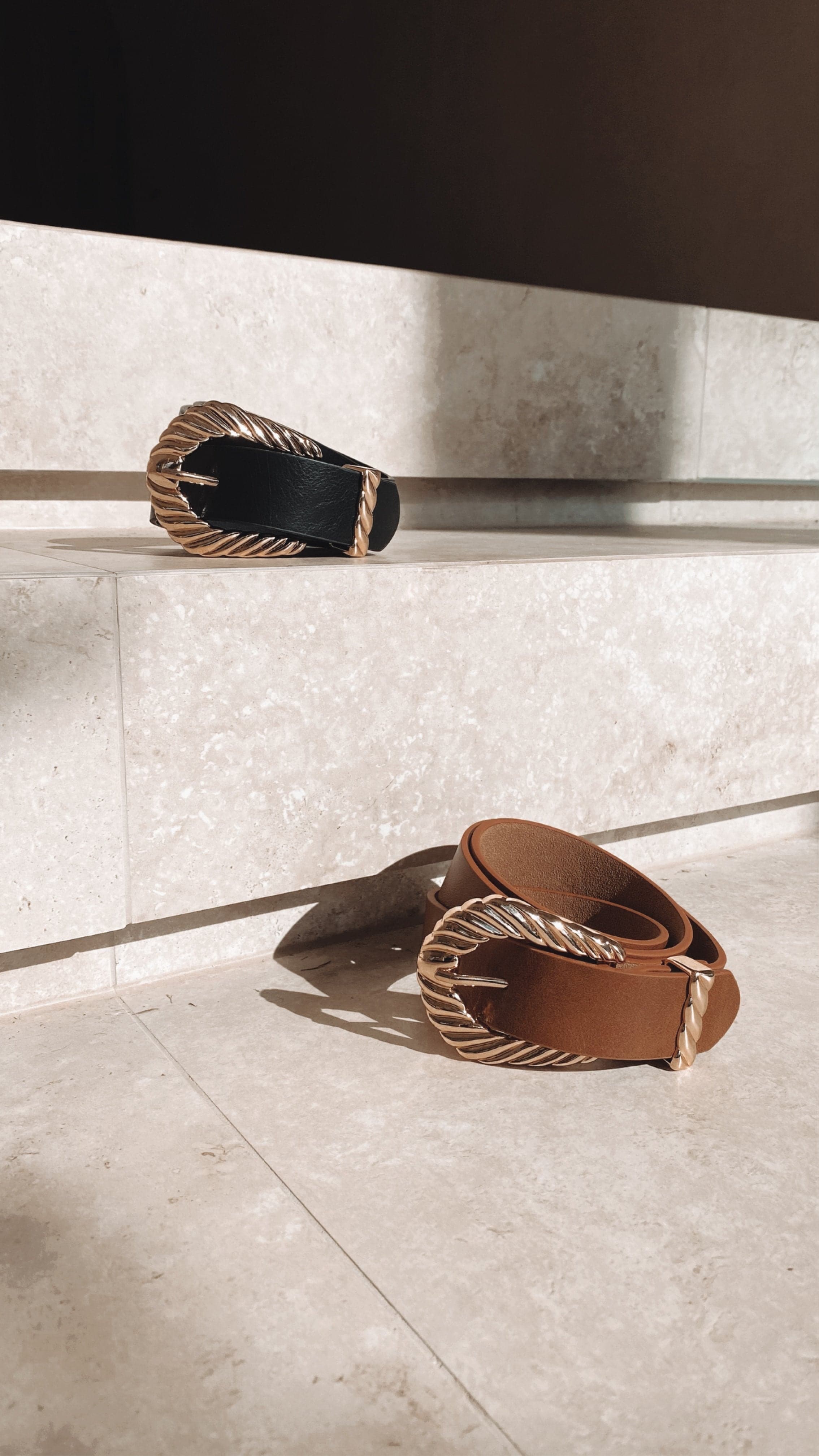 Amelie Twist Buckle Belt - Black/Gold-Sunshines Bliss