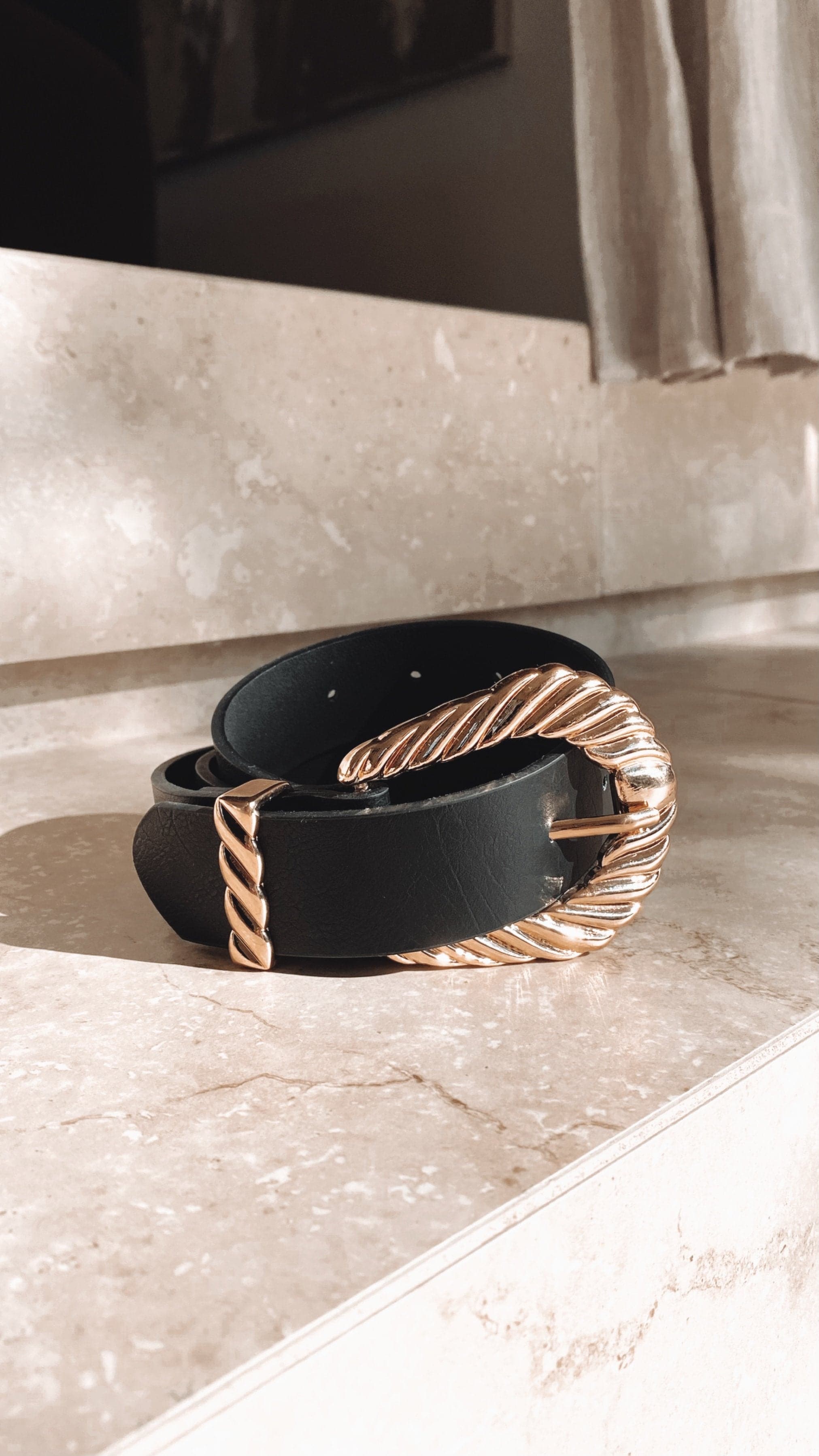 Amelie Twist Buckle Belt - Black/Gold-Sunshines Bliss