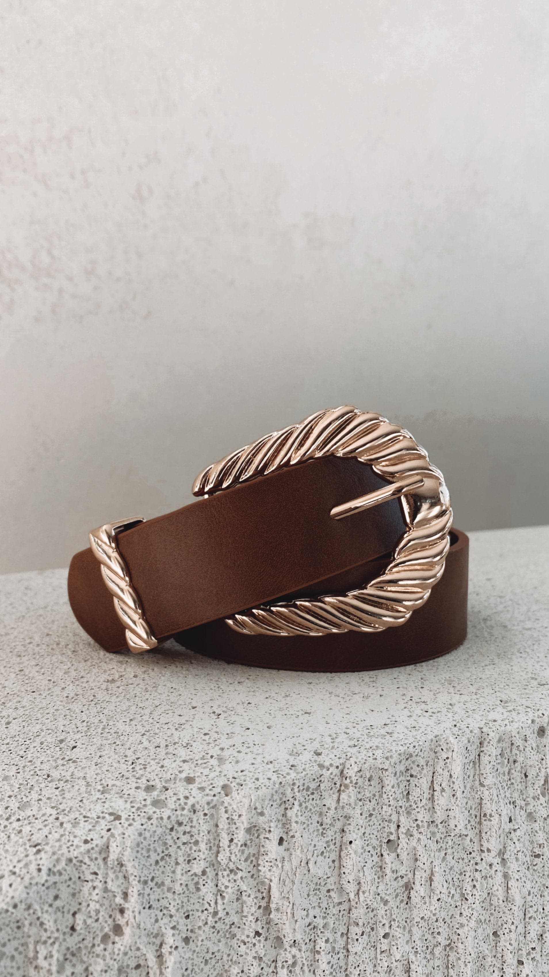 Amelie Twist Buckle Belt - Brown/Gold-Sunshines Bliss