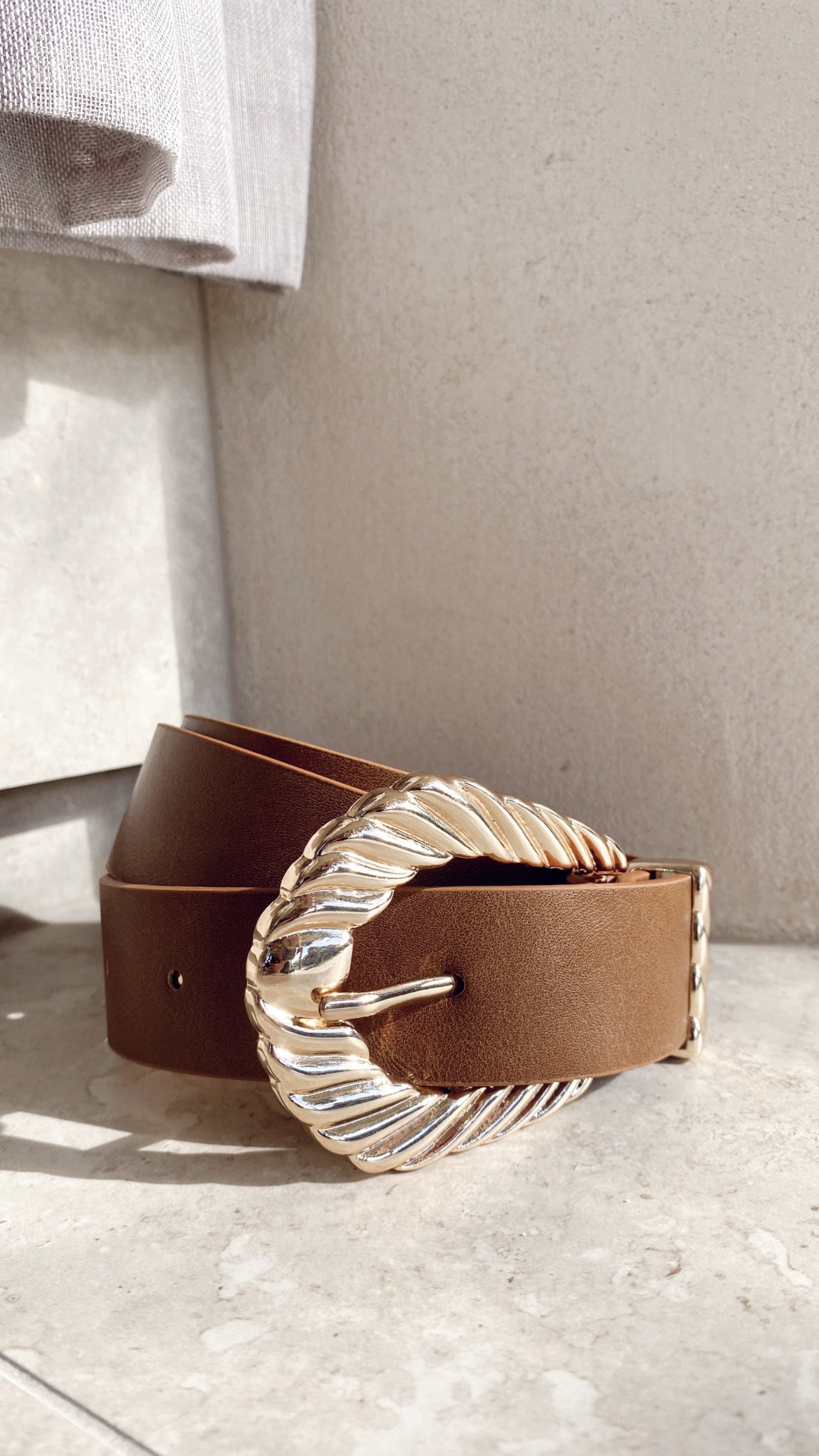 Amelie Twist Buckle Belt - Brown/Gold-Sunshines Bliss