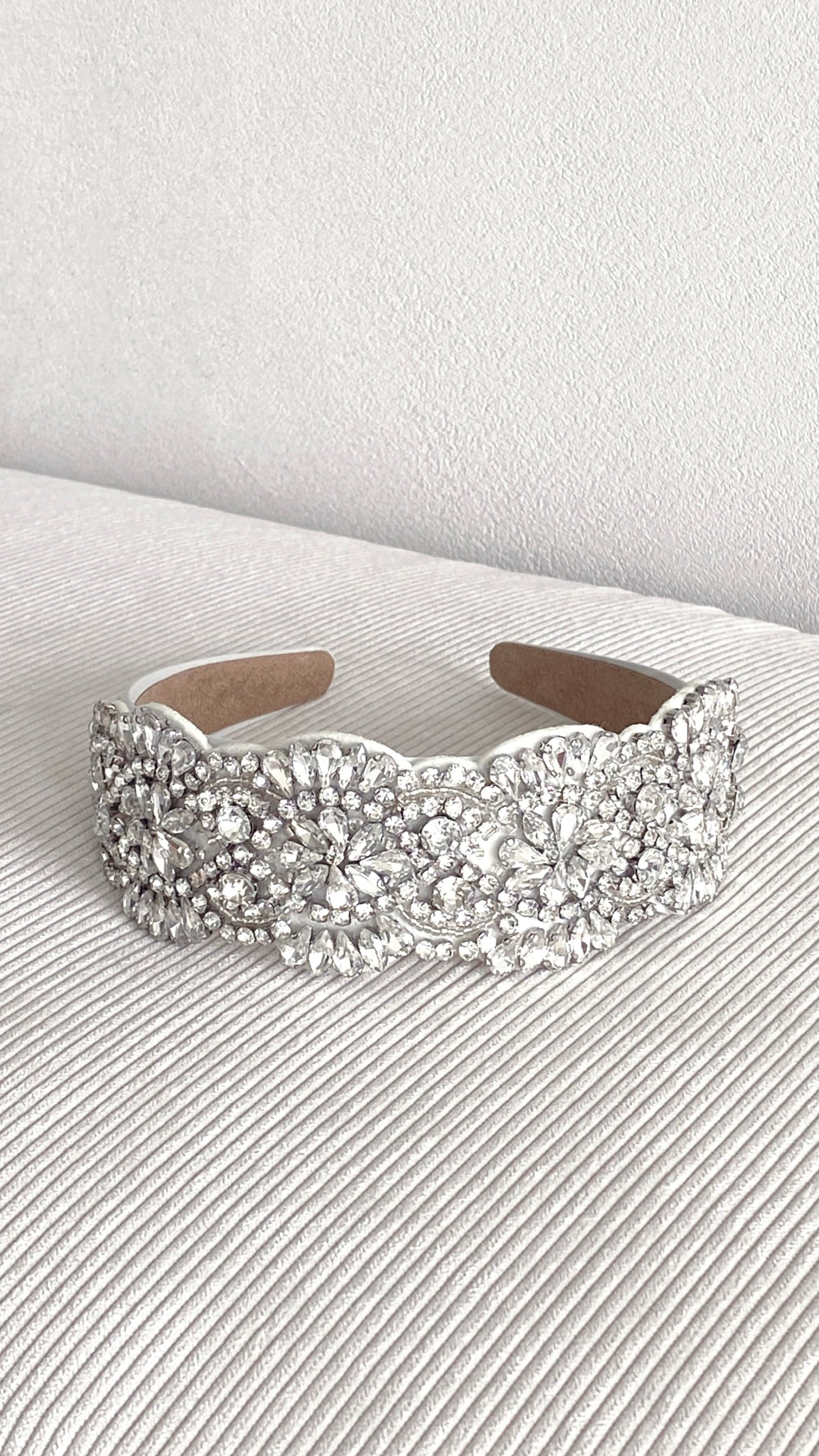 Rhianna Jewelled Headband - Cream/Crystal-Sunshines Bliss