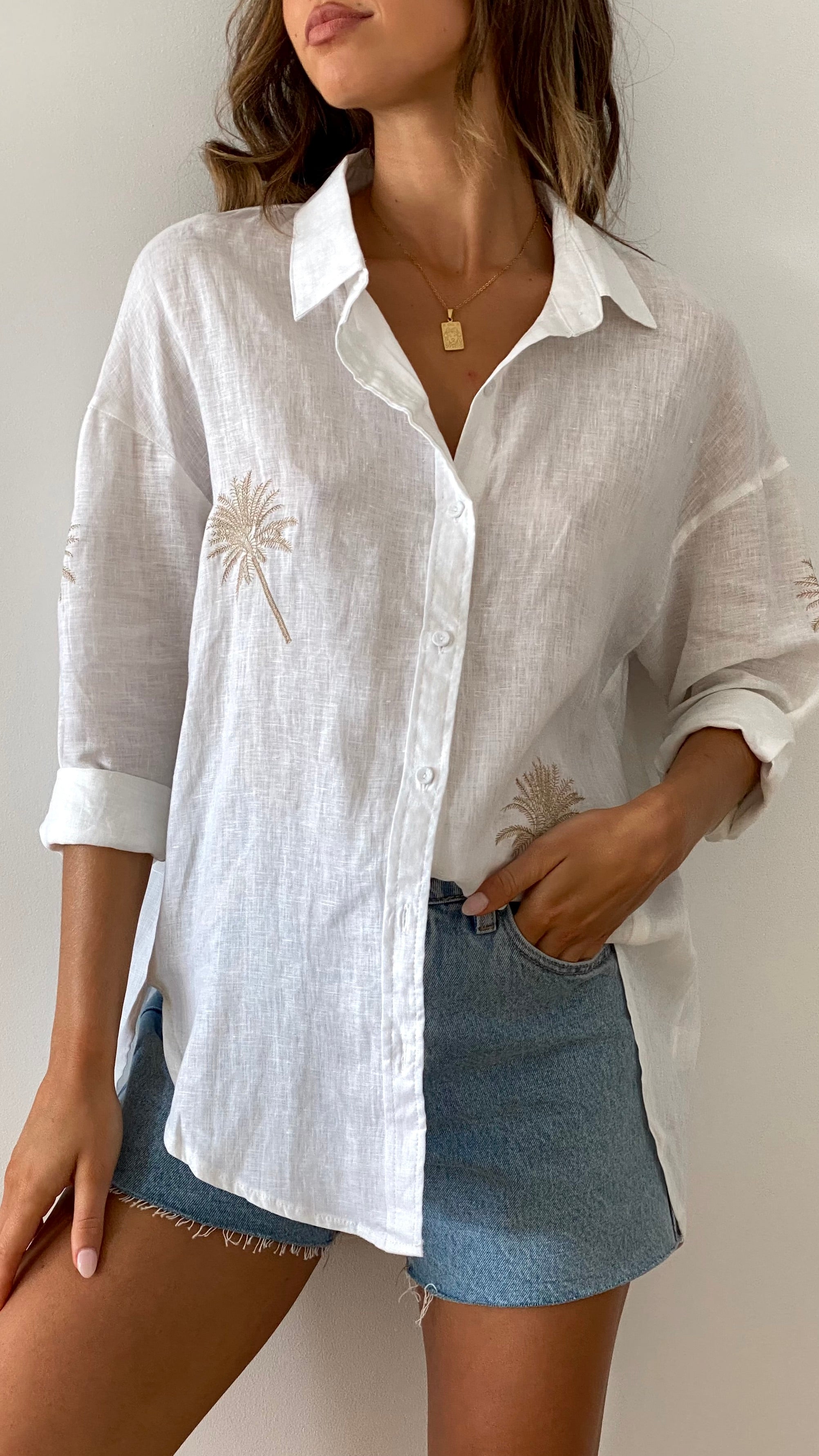 Natalie Button Up Shirt - Palm Print-Sunshines Bliss