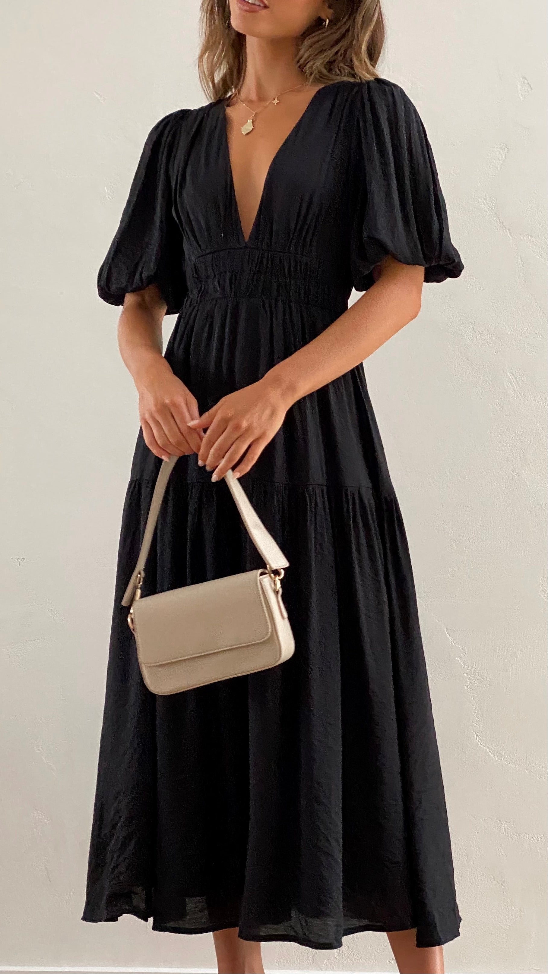 Erin Midi Dress - Black-Sunshines Bliss