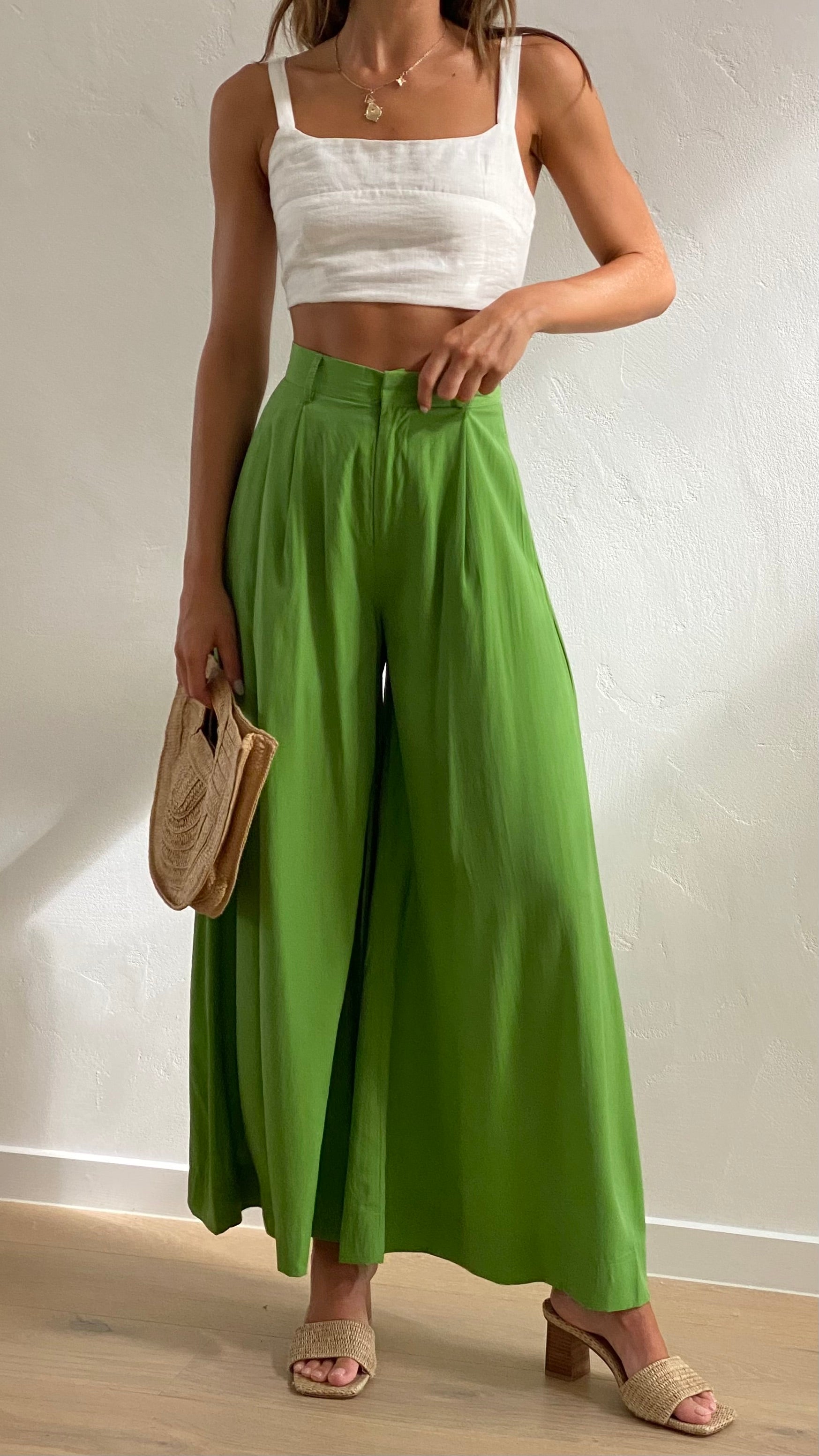 Jacoba Wide Leg Pants - Green-Sunshines Bliss