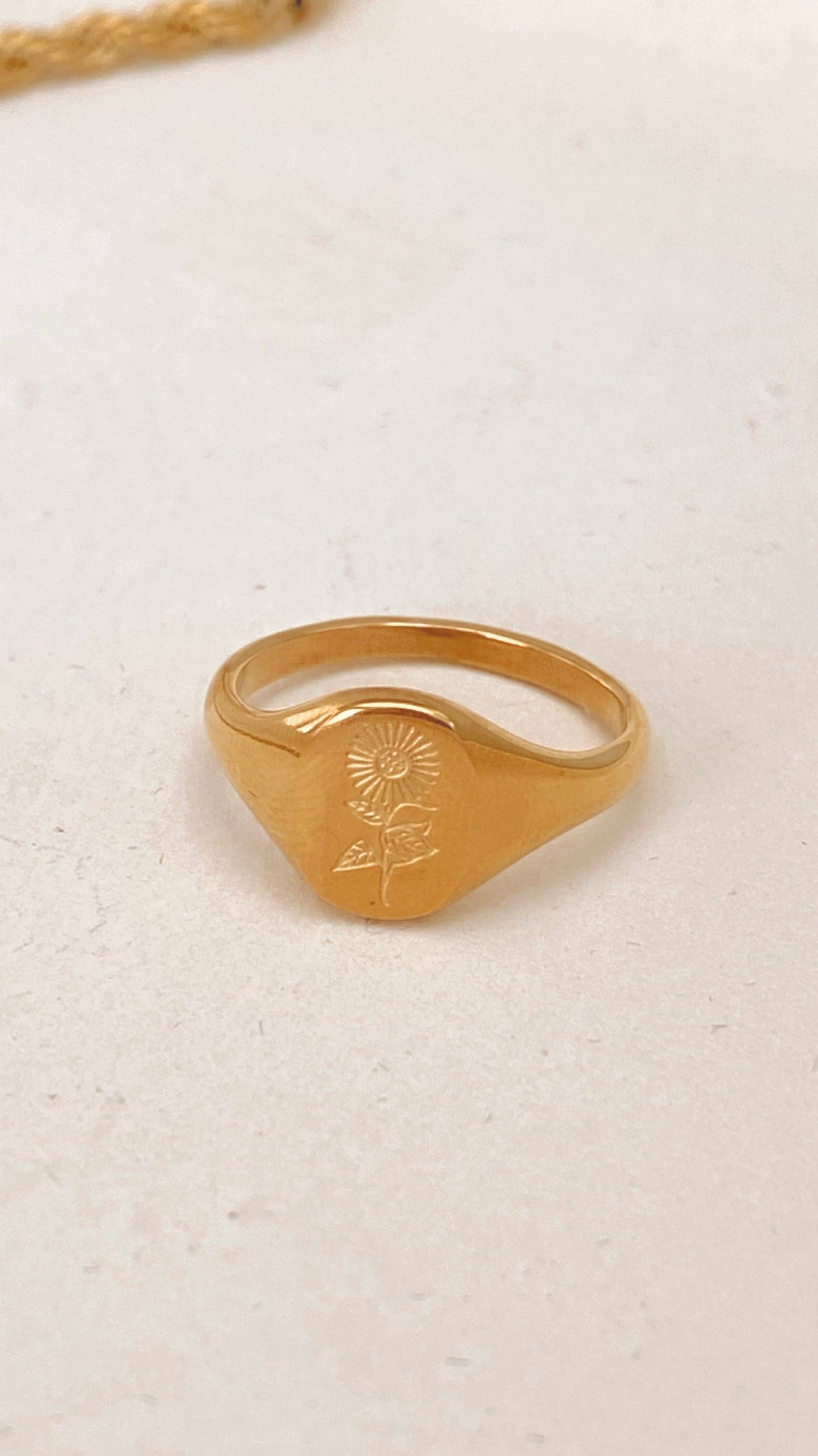 Sunflower Signet Ring - Gold-Sunshines Bliss
