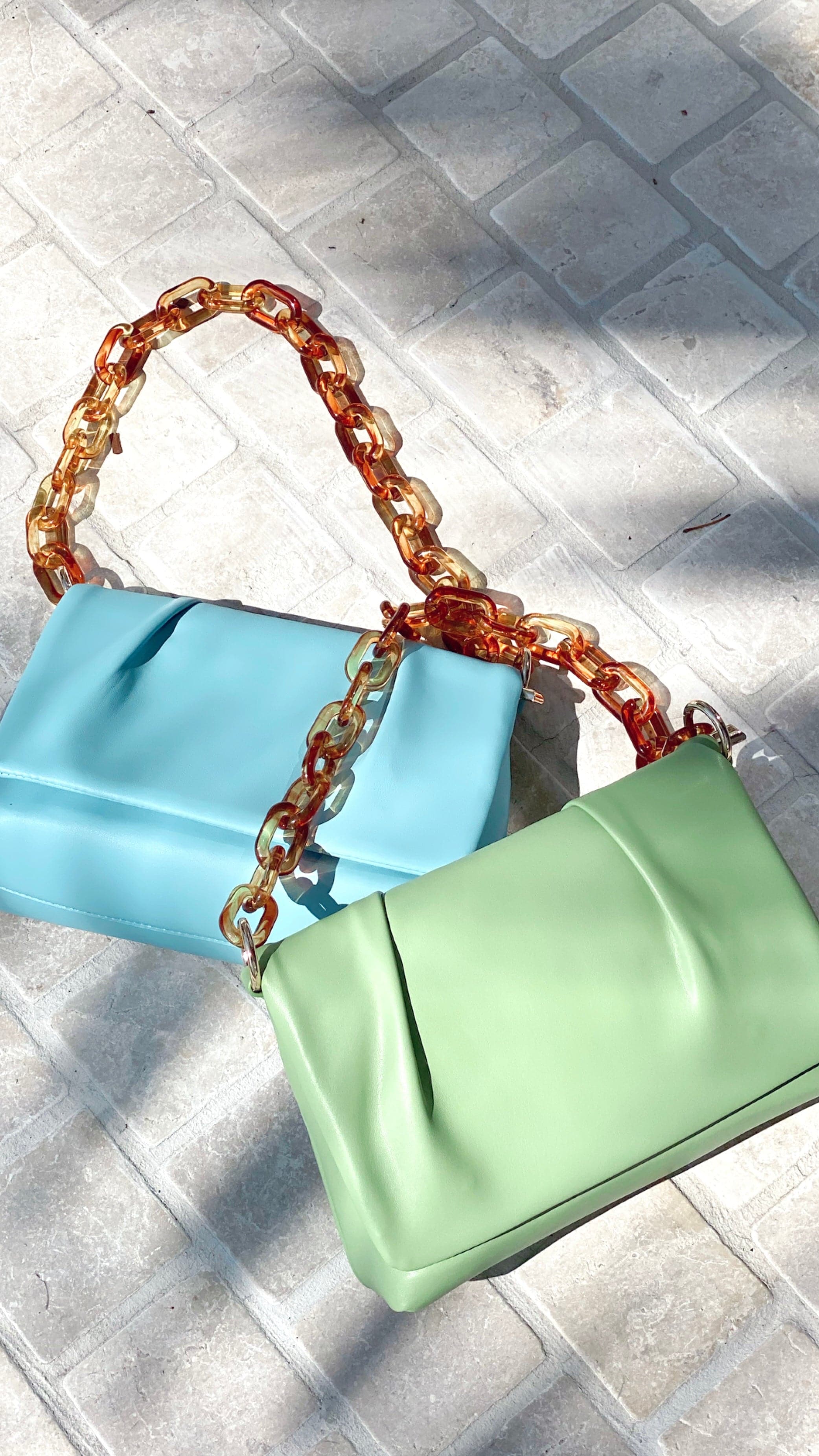 Melany Foldover Pleat Shoulder Bag - Sky Blue-Sunshines Bliss