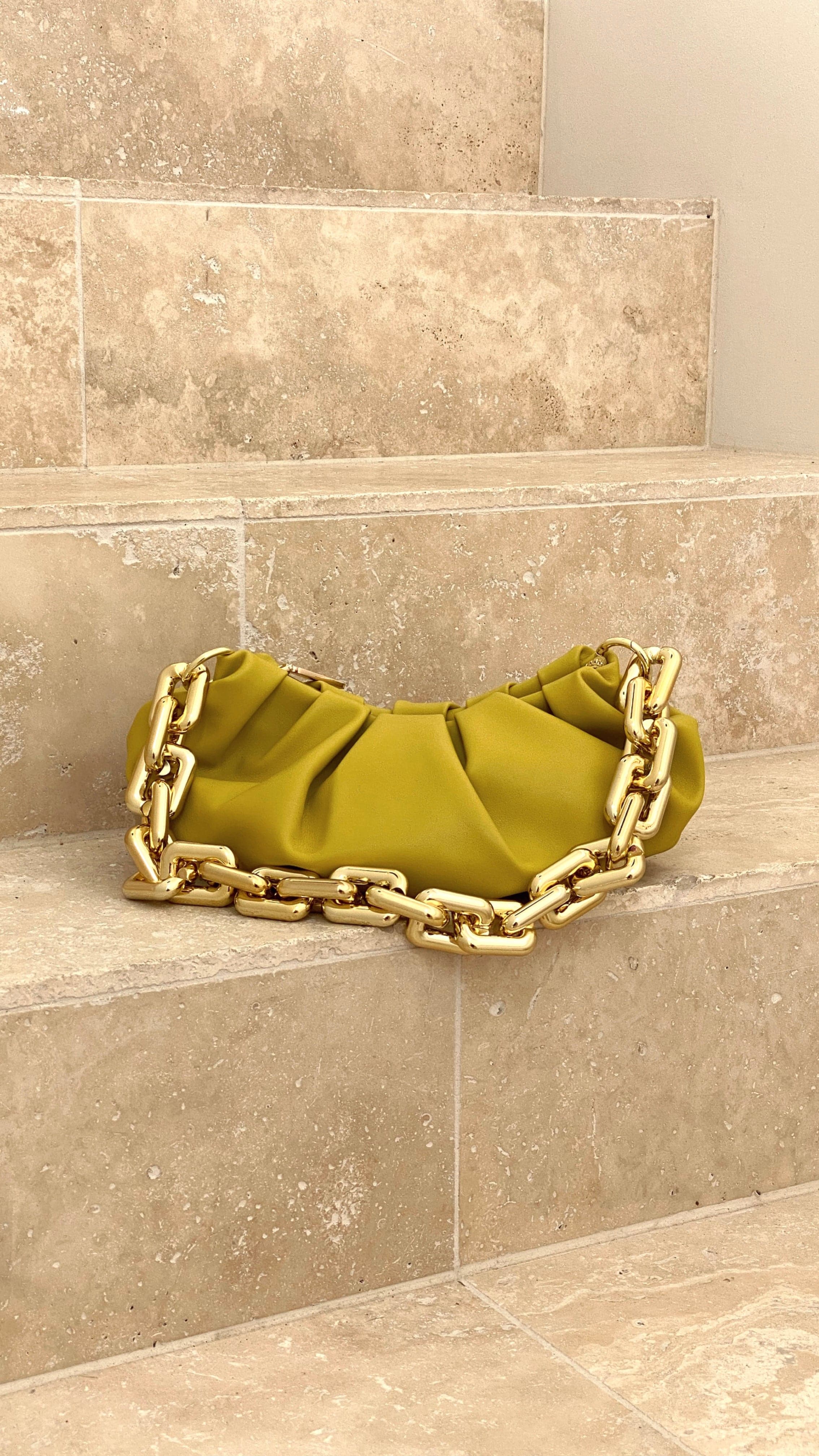 Kimber Pleat Crescent Shoulder Bag - Chartreuse-Sunshines Bliss