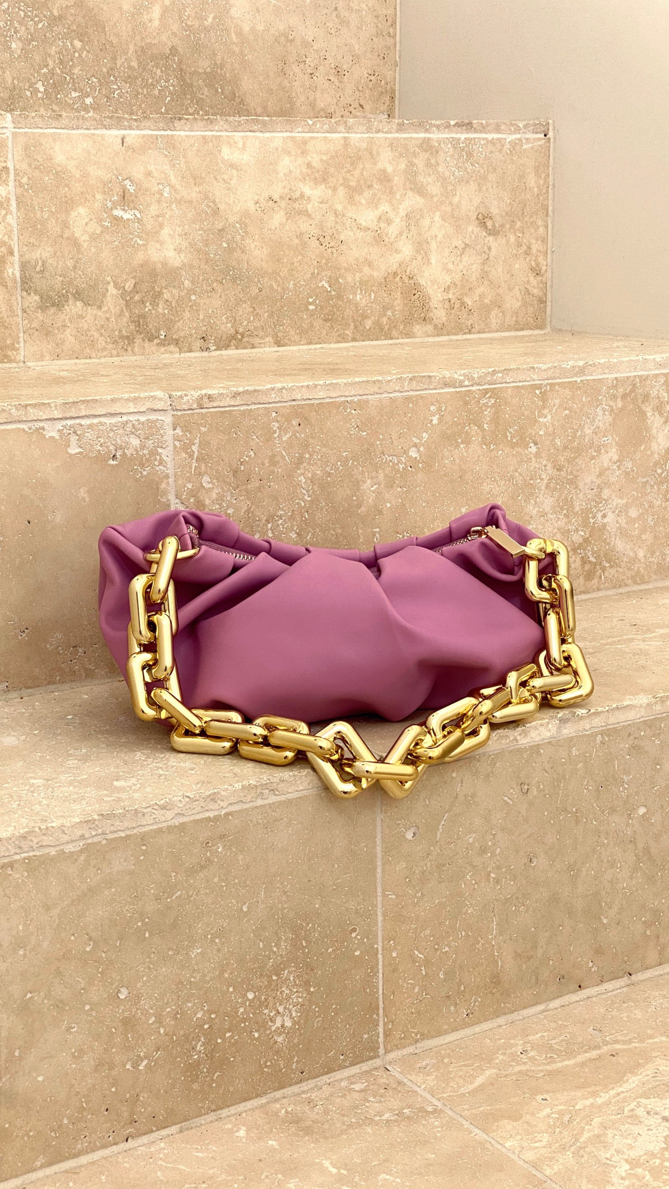 Kimber Pleat Crescent Shoulder Bag - Pink-Sunshines Bliss