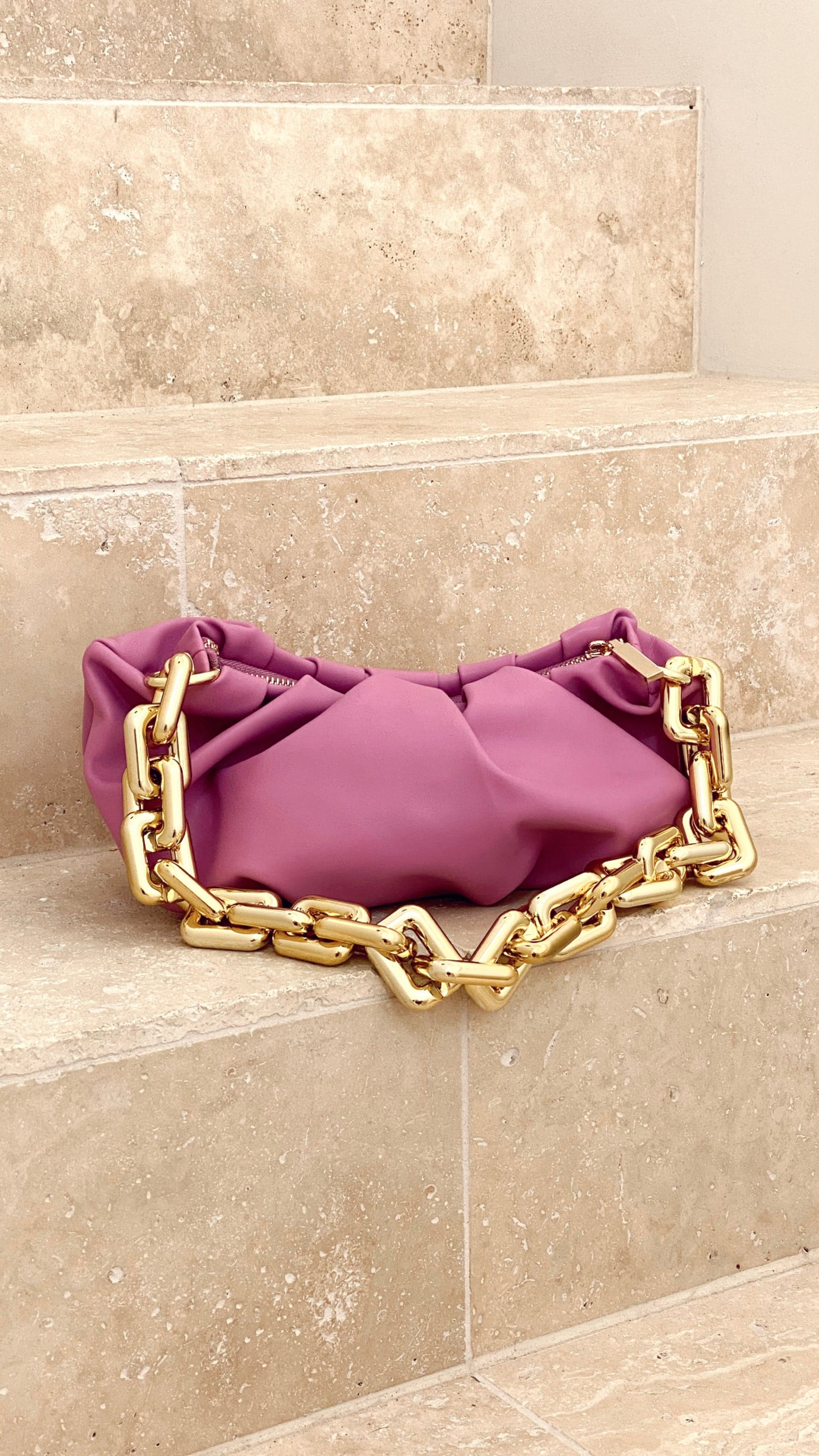 Kimber Pleat Crescent Shoulder Bag - Pink-Sunshines Bliss