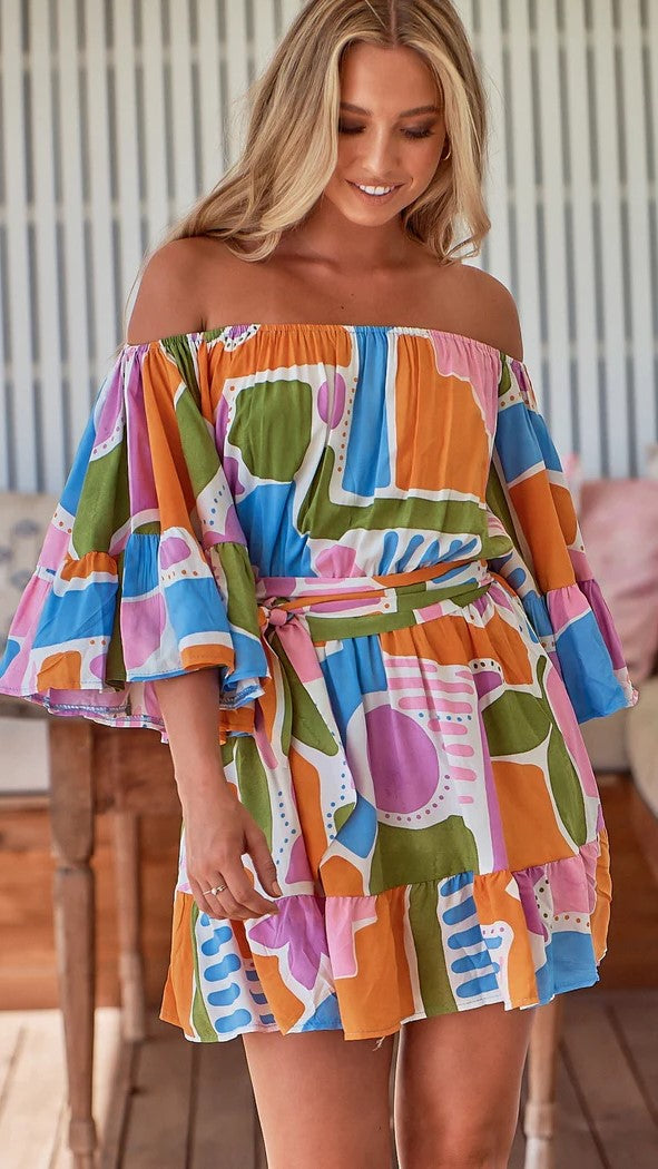 Jasmine Mini Dress - Pablo Print-Sunshines Bliss