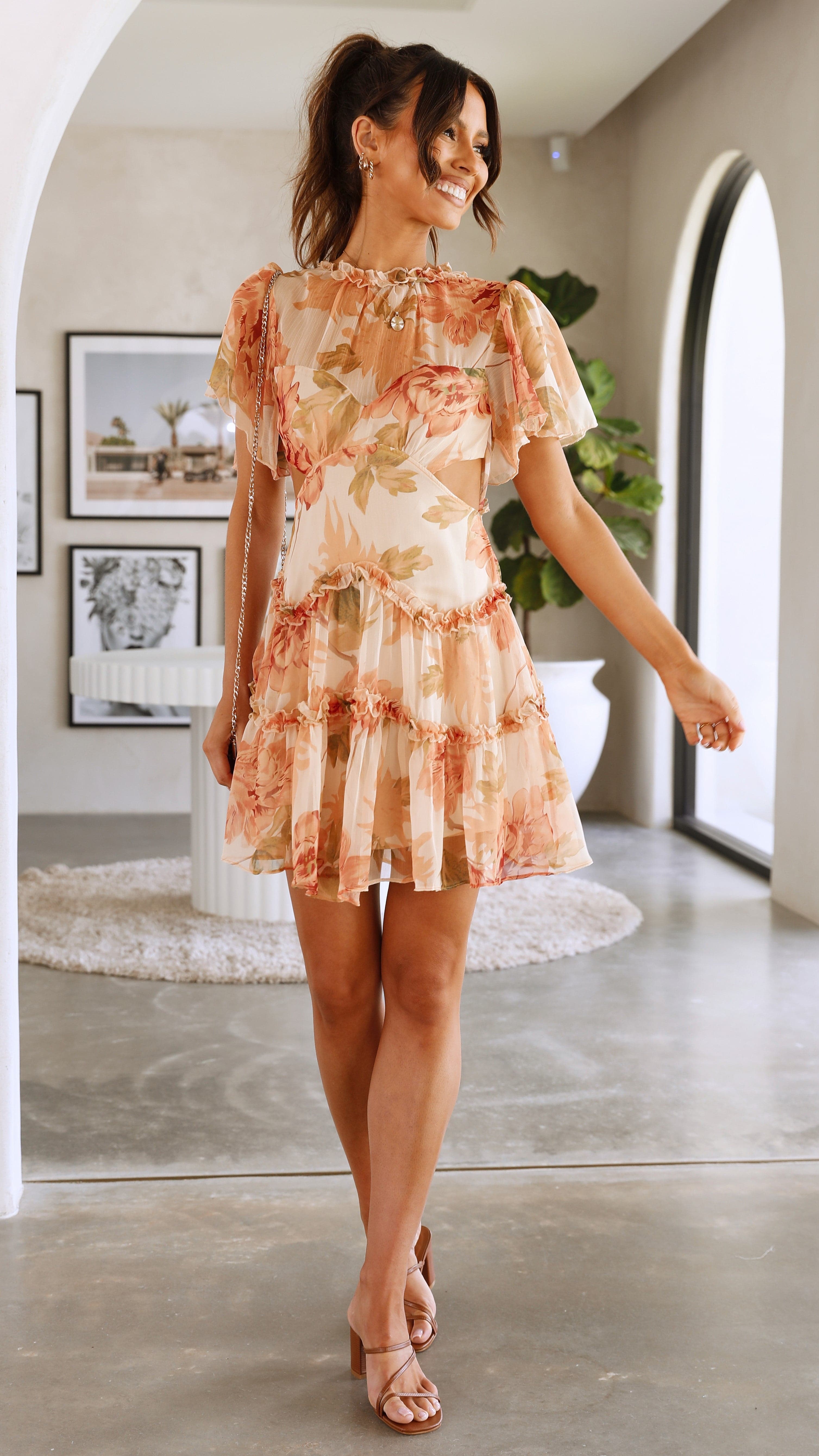 Lylah Mini Dress - Orange Floral-Sunshines Bliss