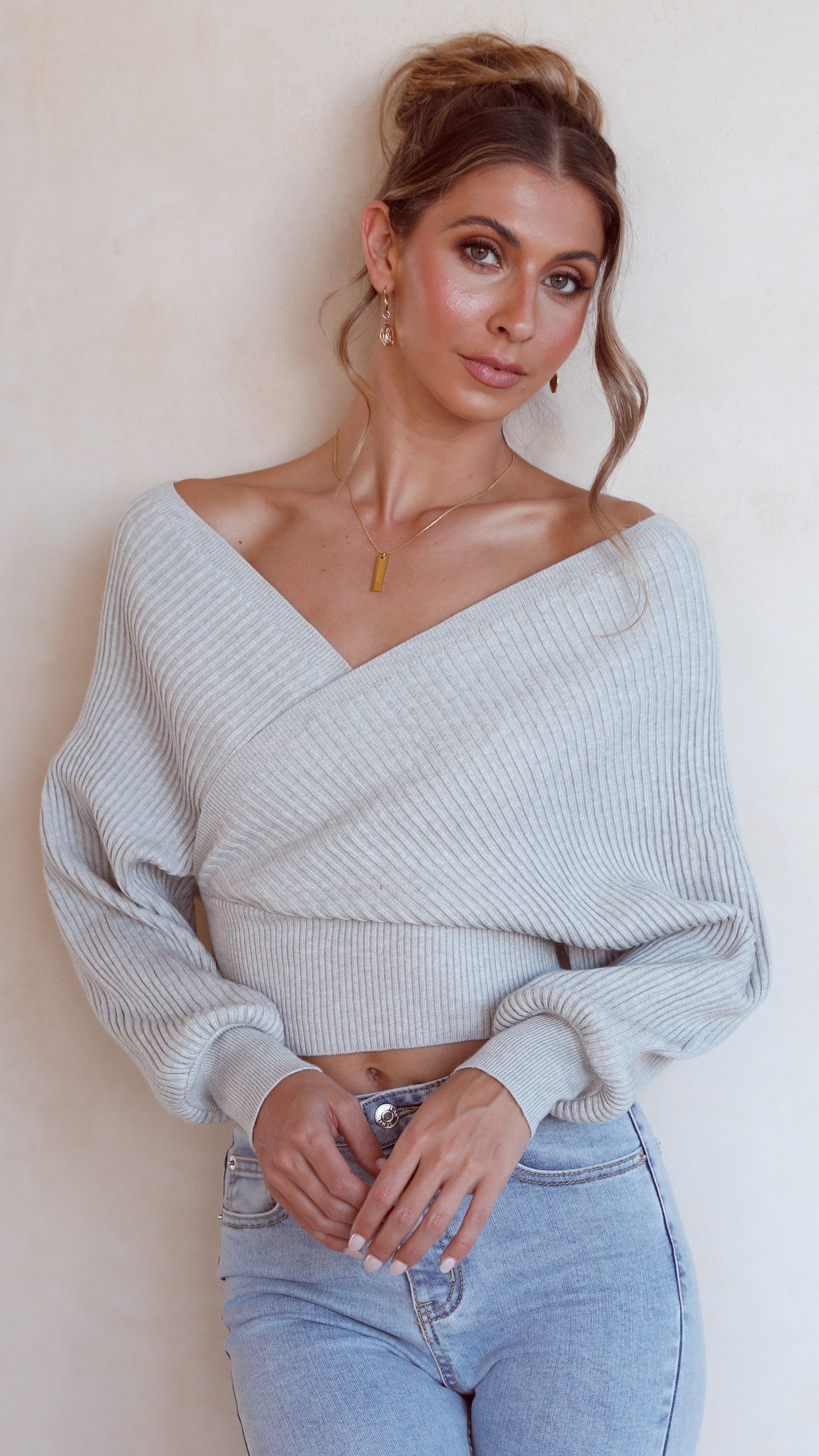 Posse Knit Top - Grey-Sunshines Bliss