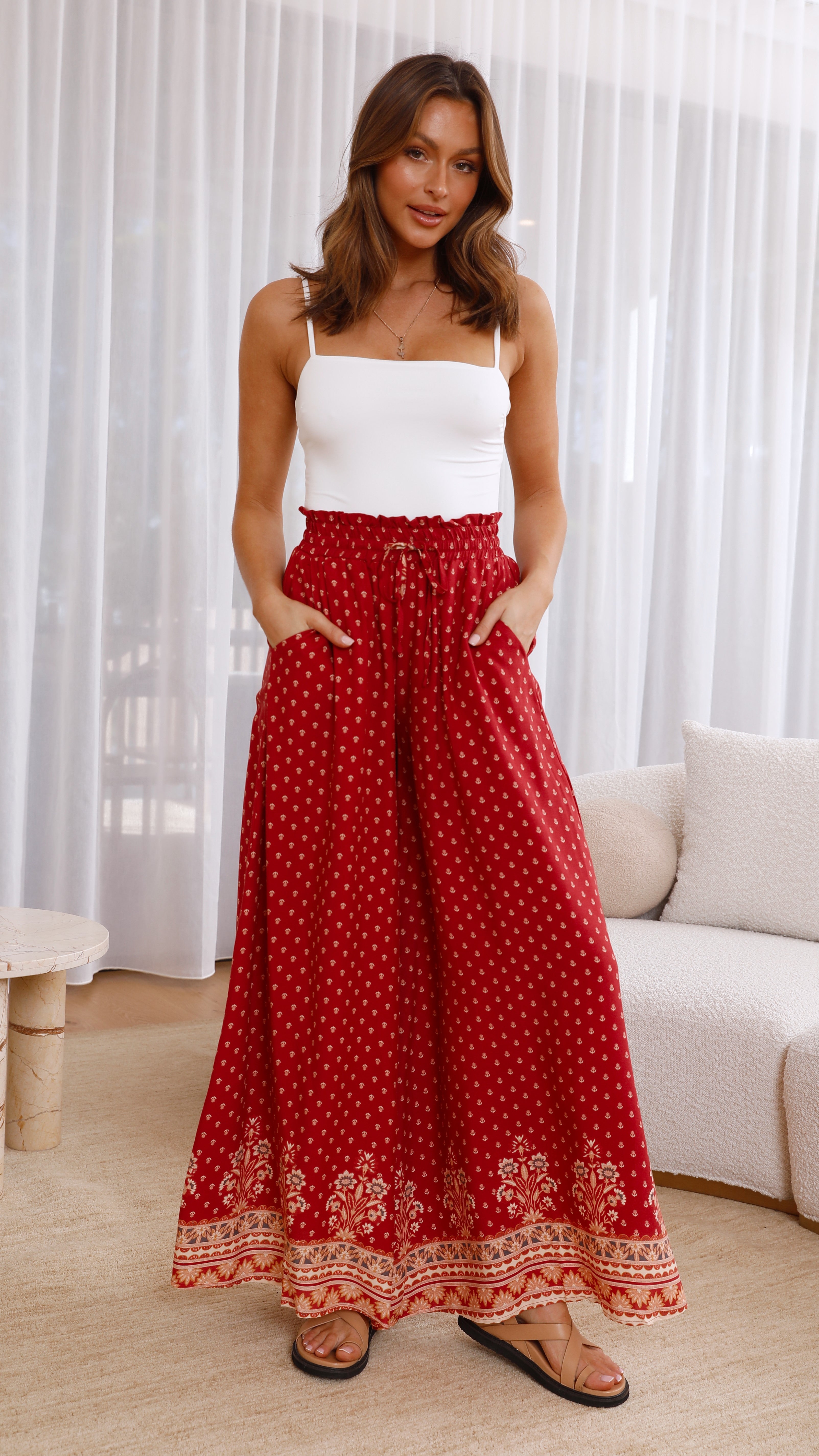 Avery Wide Leg Pants - Brick Print-Sunshines Bliss
