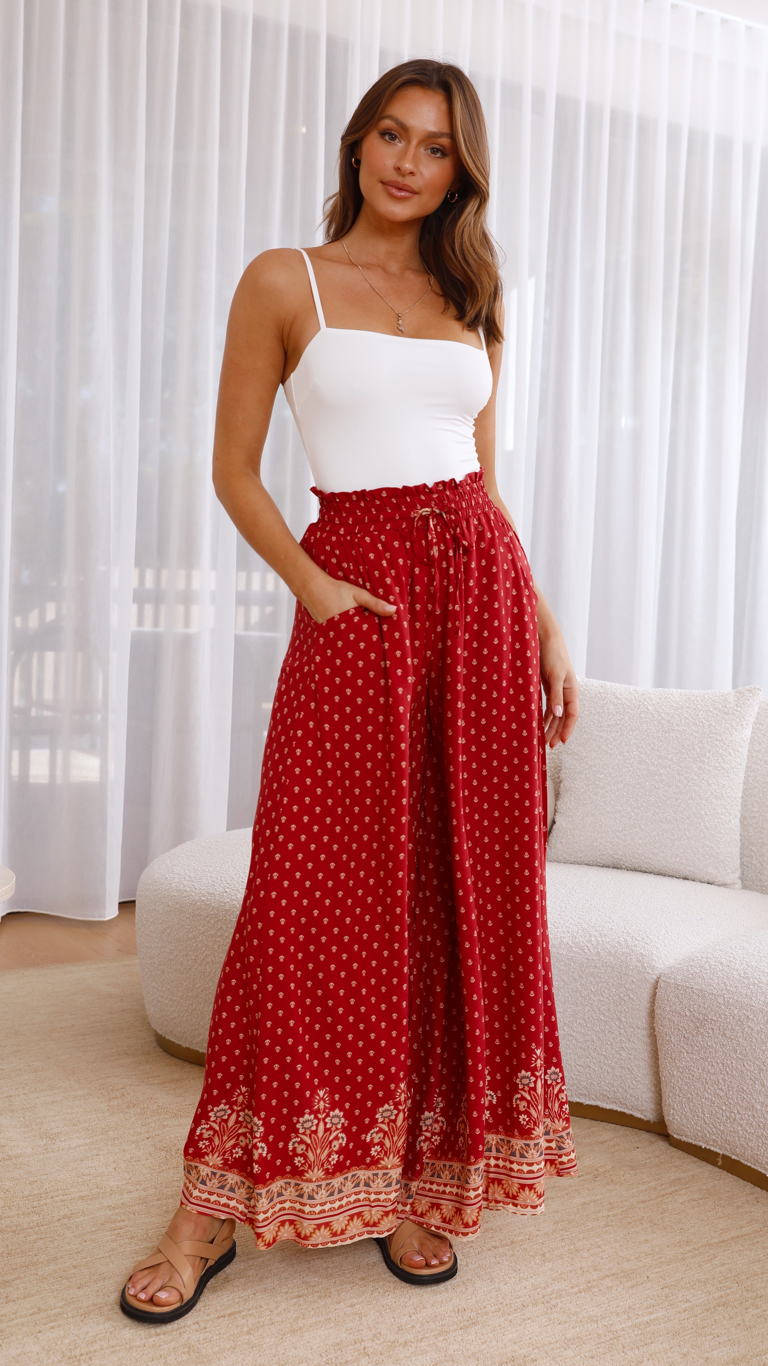 Avery Wide Leg Pants - Brick Print-Sunshines Bliss