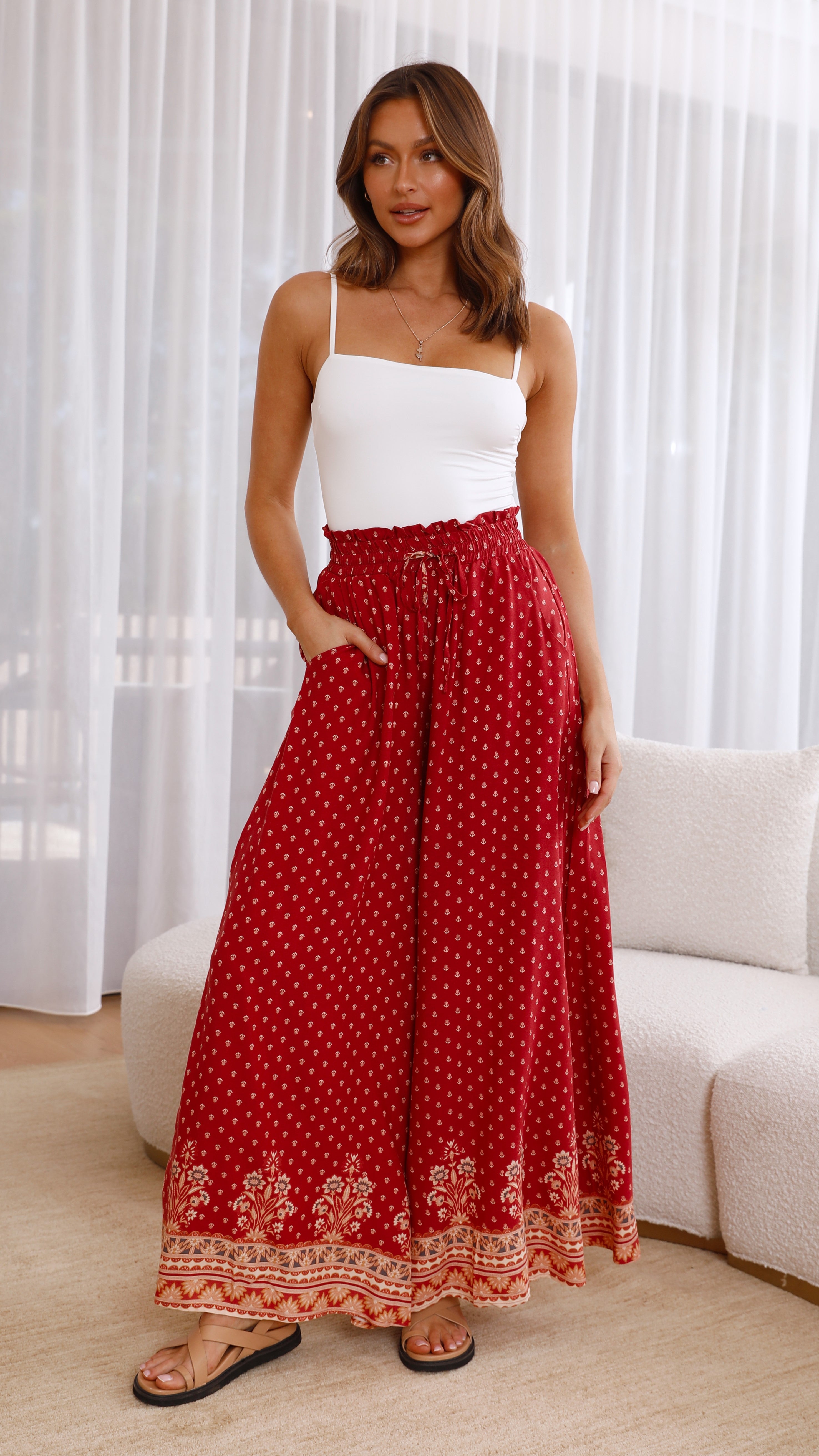 Avery Wide Leg Pants - Brick Print-Sunshines Bliss
