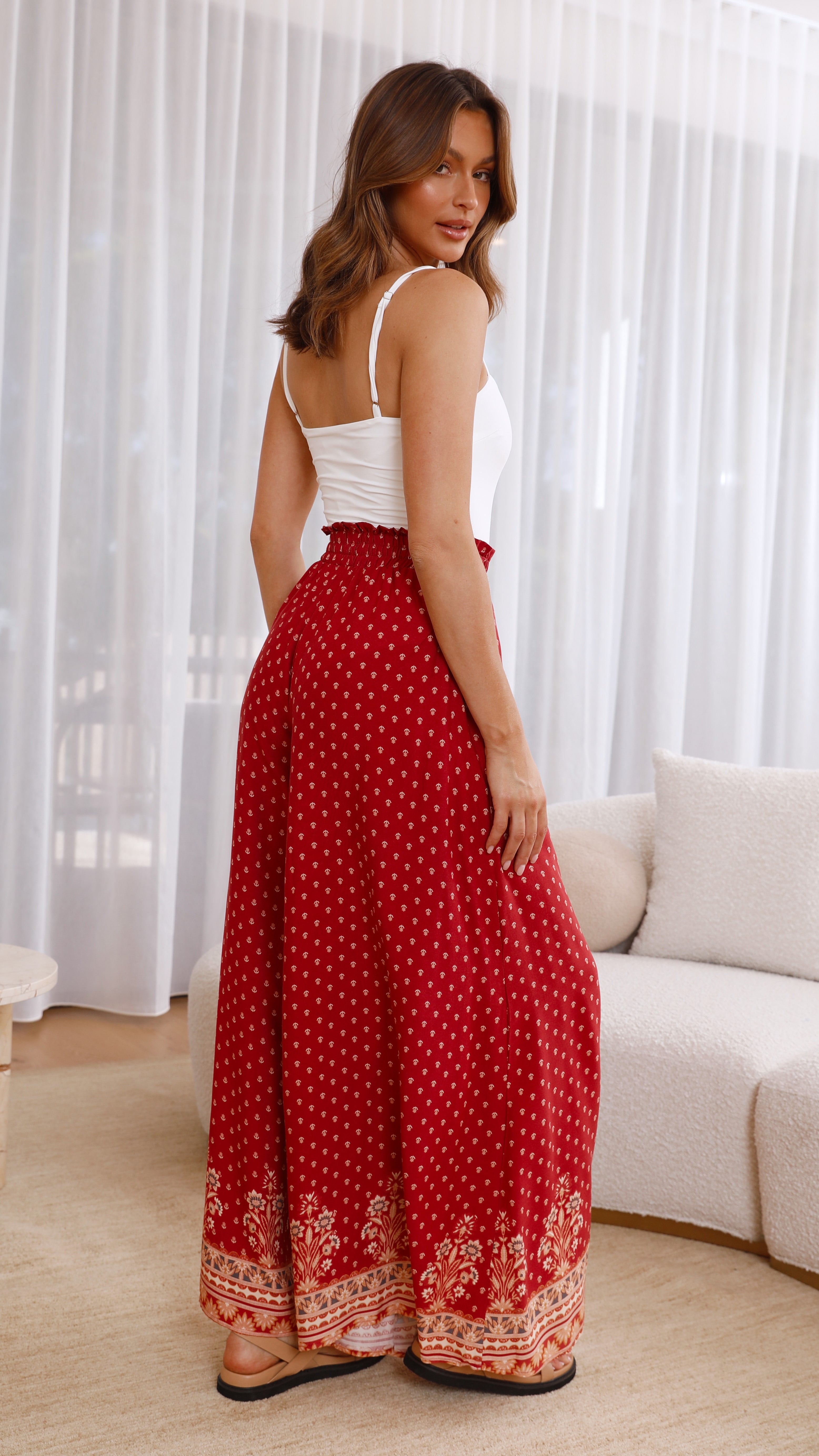 Avery Wide Leg Pants - Brick Print-Sunshines Bliss