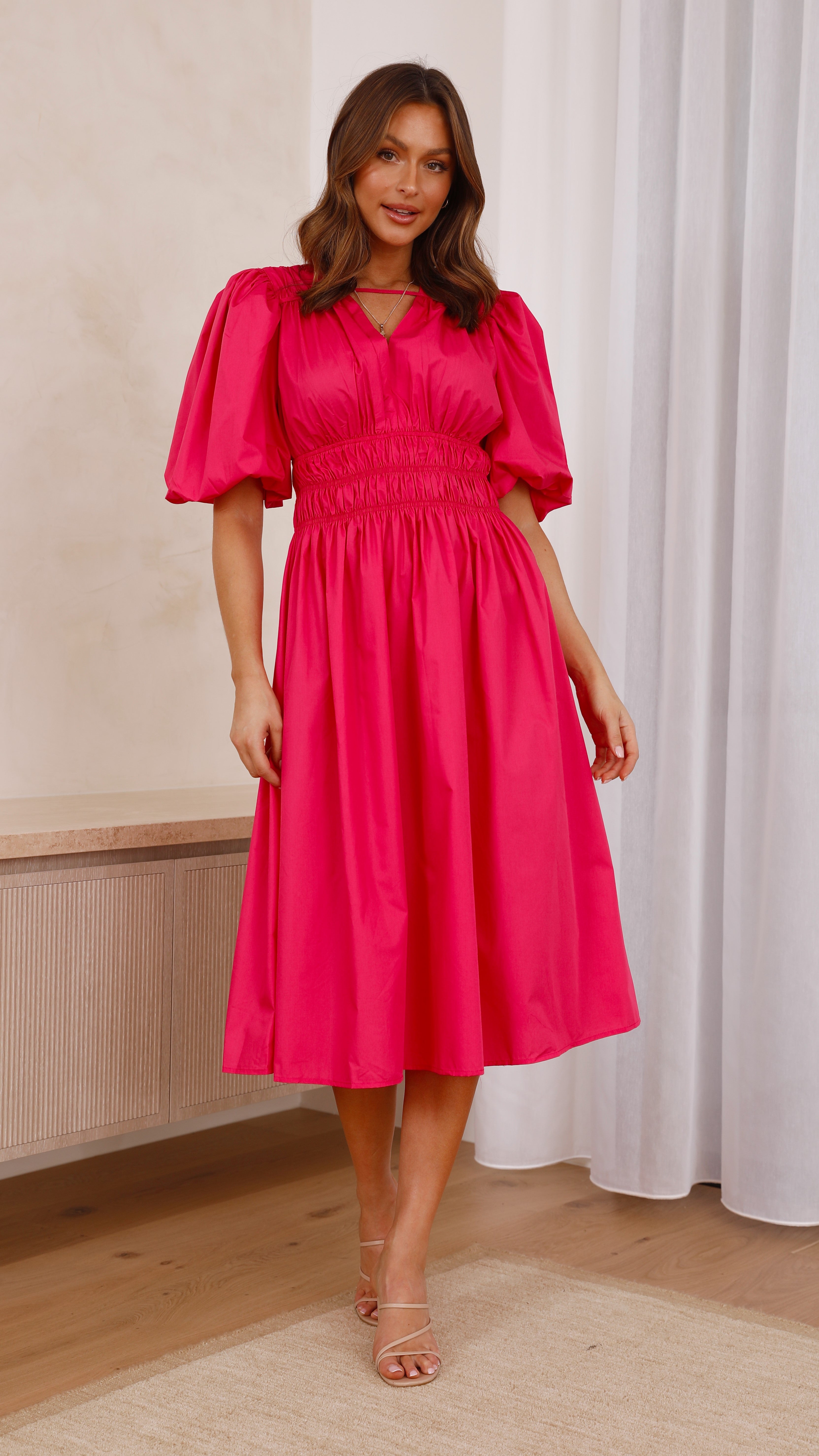 Jaymie Midi Dress - Hot Pink-Sunshines Bliss