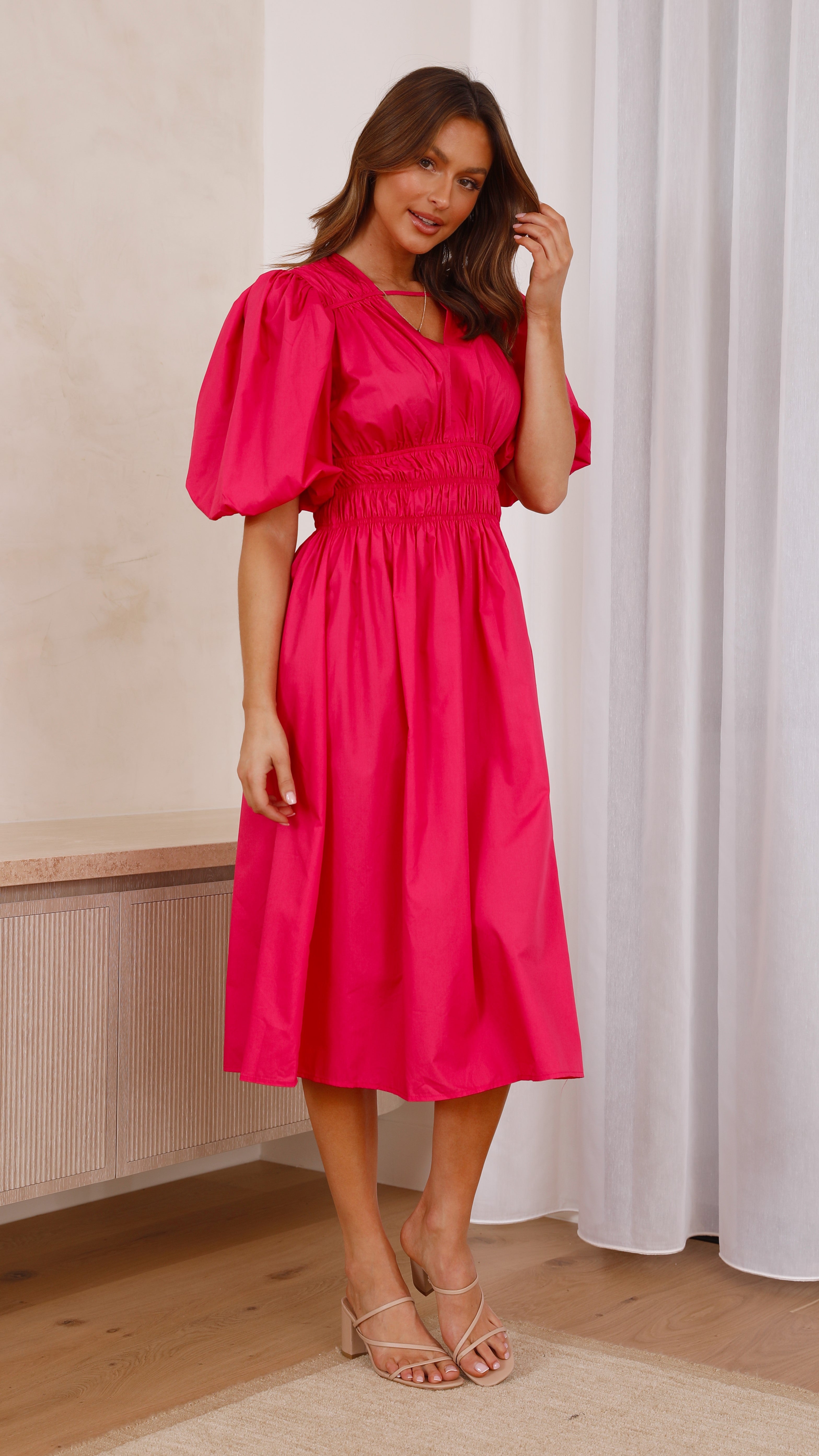 Jaymie Midi Dress - Hot Pink-Sunshines Bliss