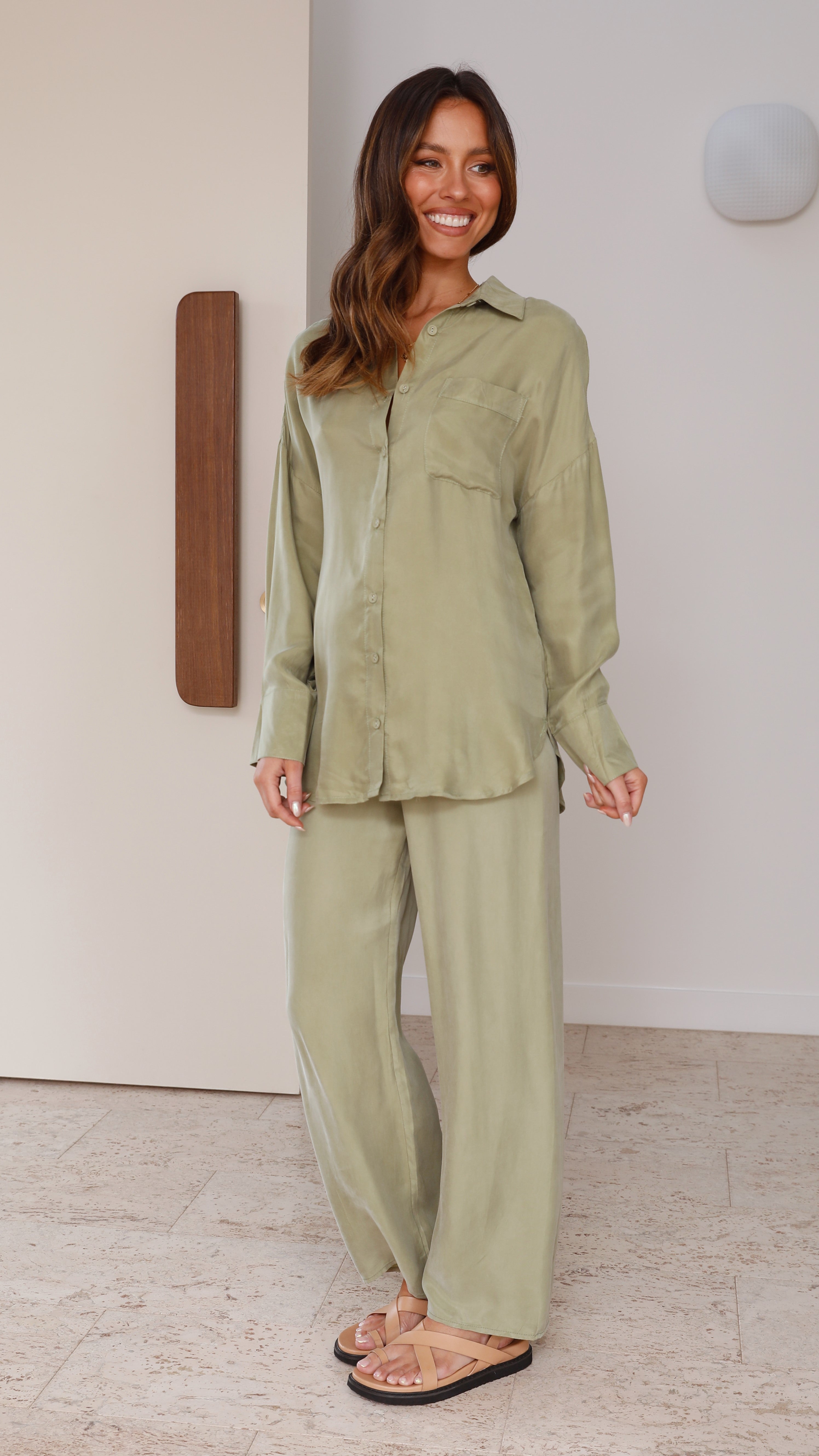 Graciela Button Up Shirt - Sage Cupro-Sunshines Bliss