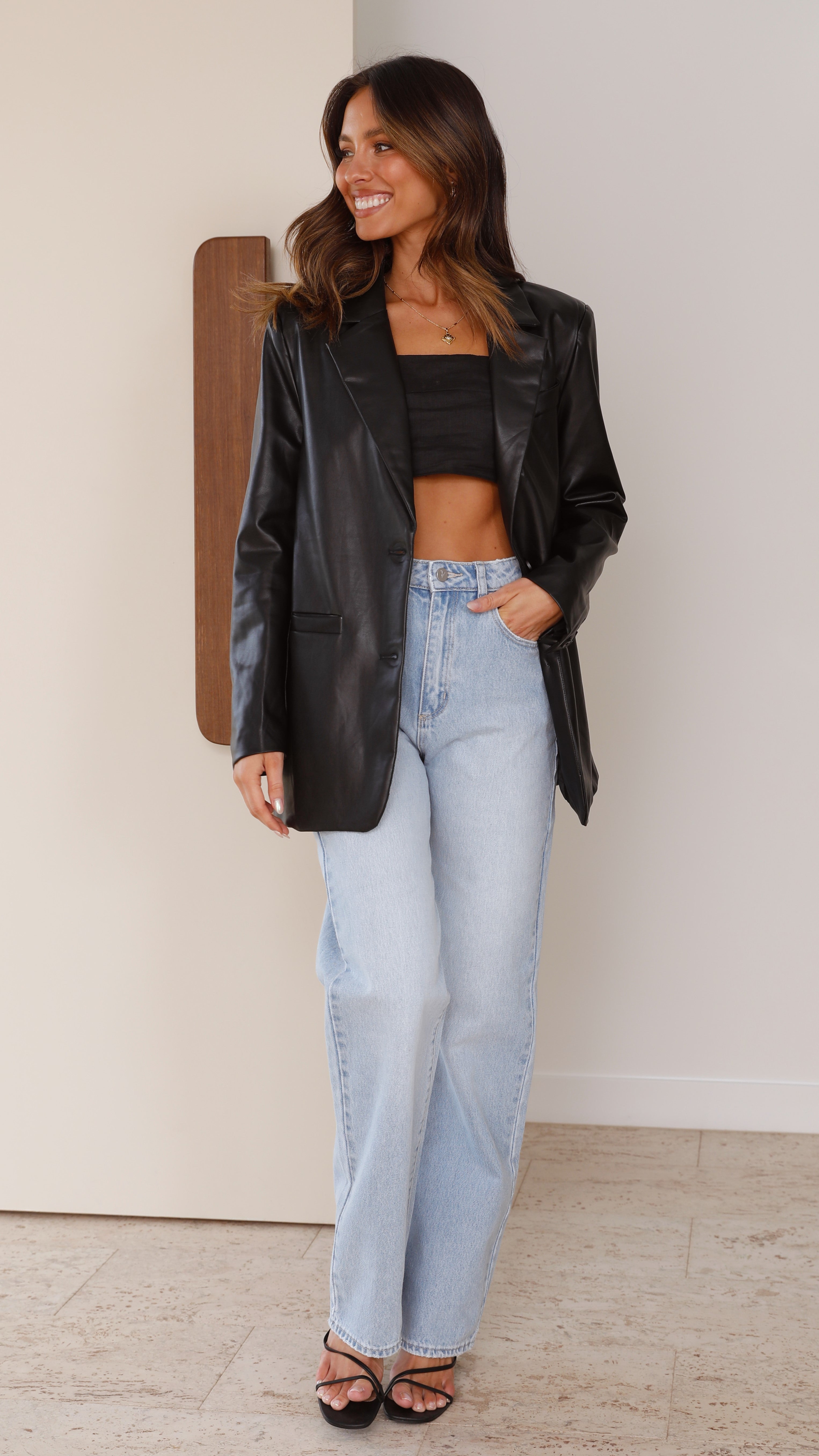 Belinda Leather Blazer - Black-Sunshines Bliss