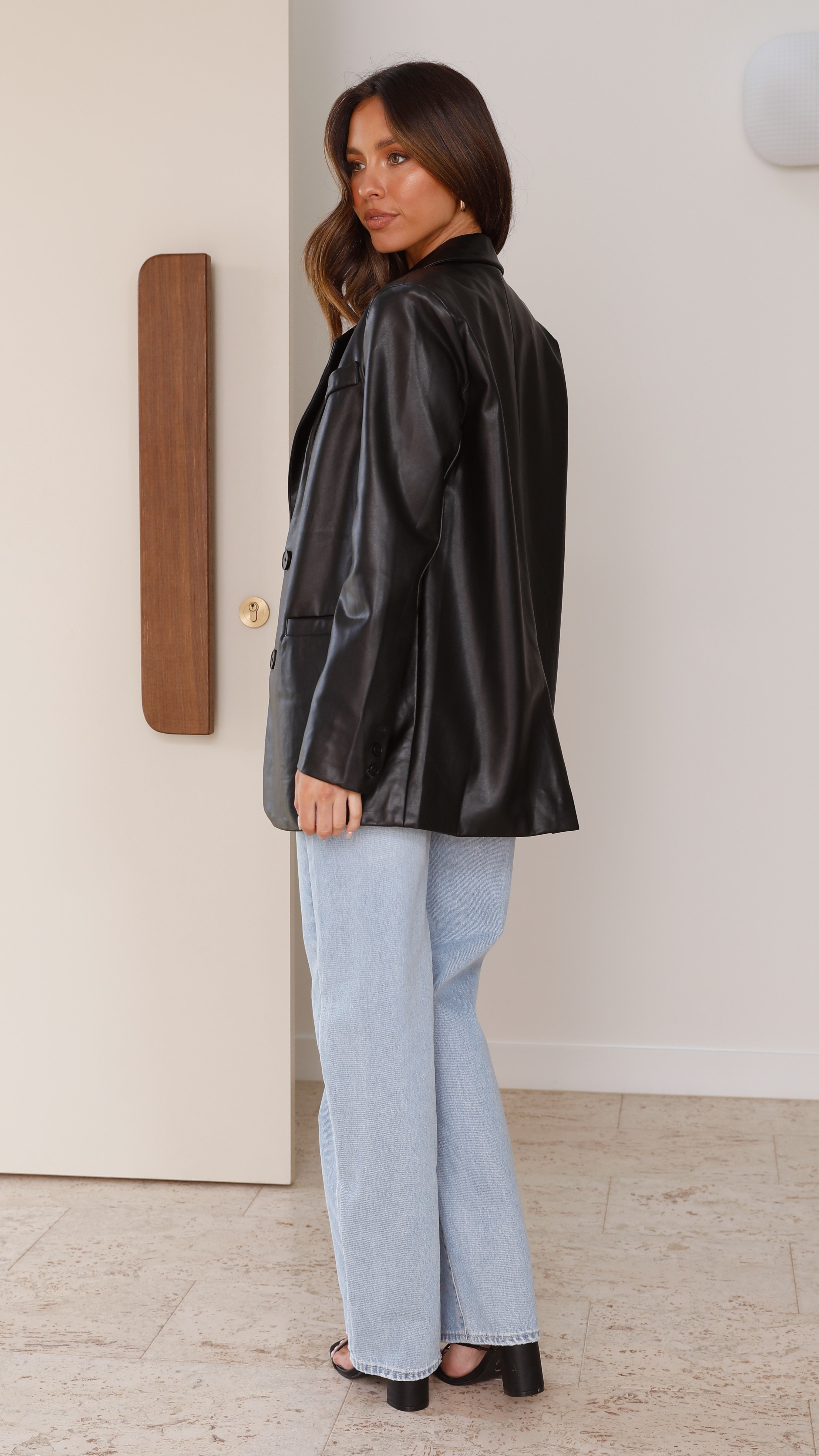 Belinda Leather Blazer - Black-Sunshines Bliss