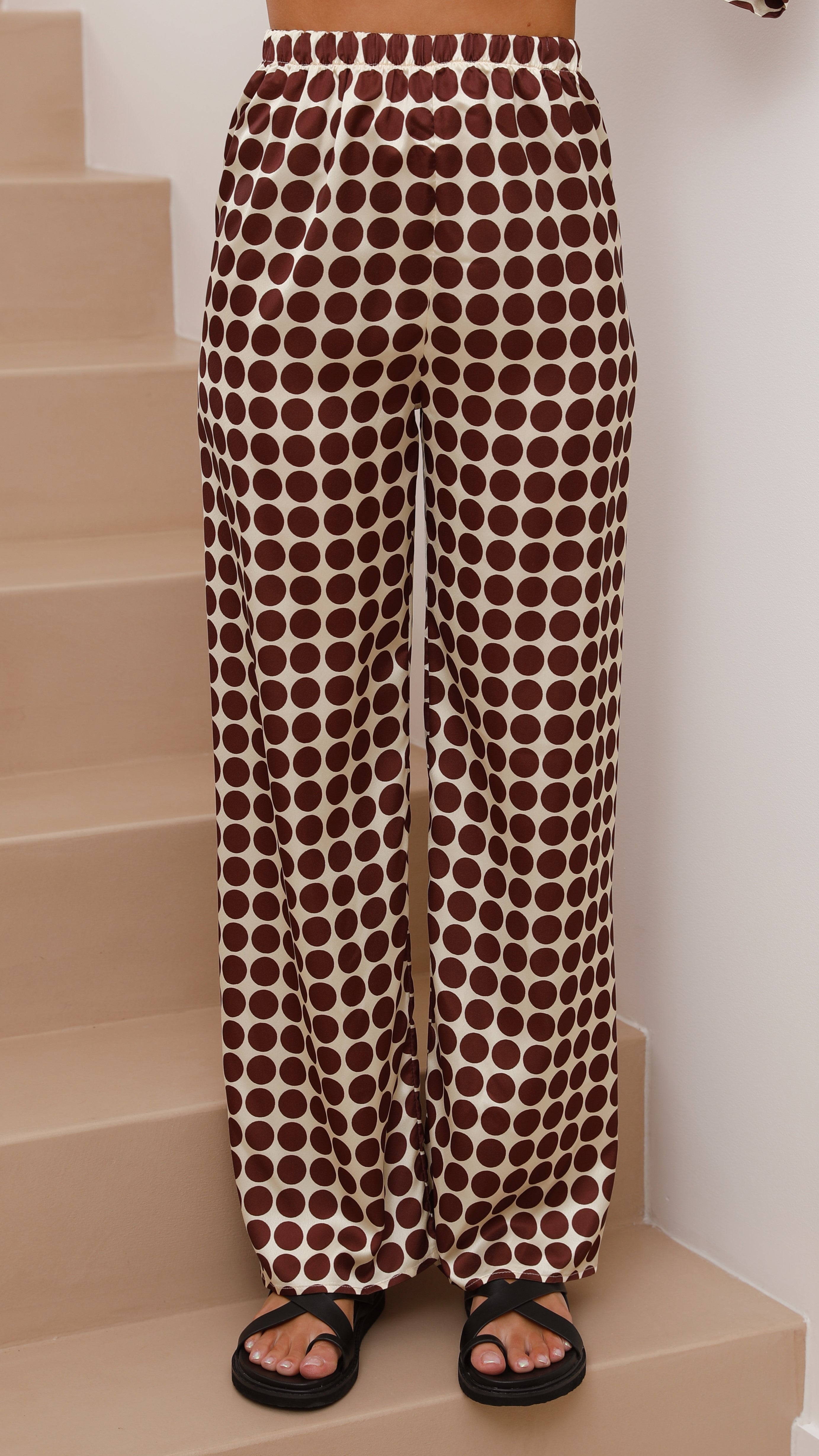 Monique Button Up Shirt and Pants Set - Brown/Beige Spot-Sunshines Bliss