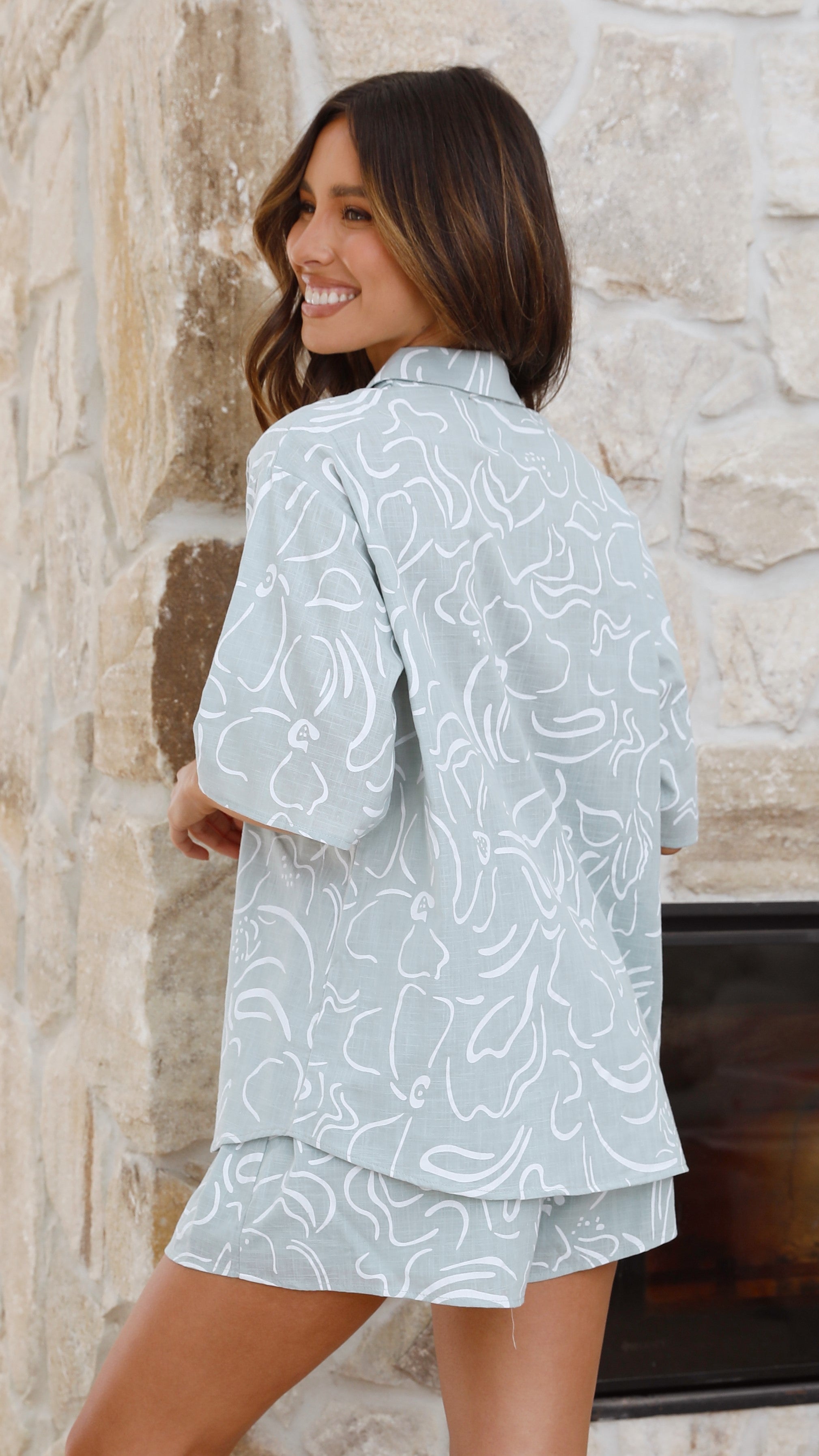 Charli Button Up Shirt and Shorts Set - Sage Floral-Sunshines Bliss