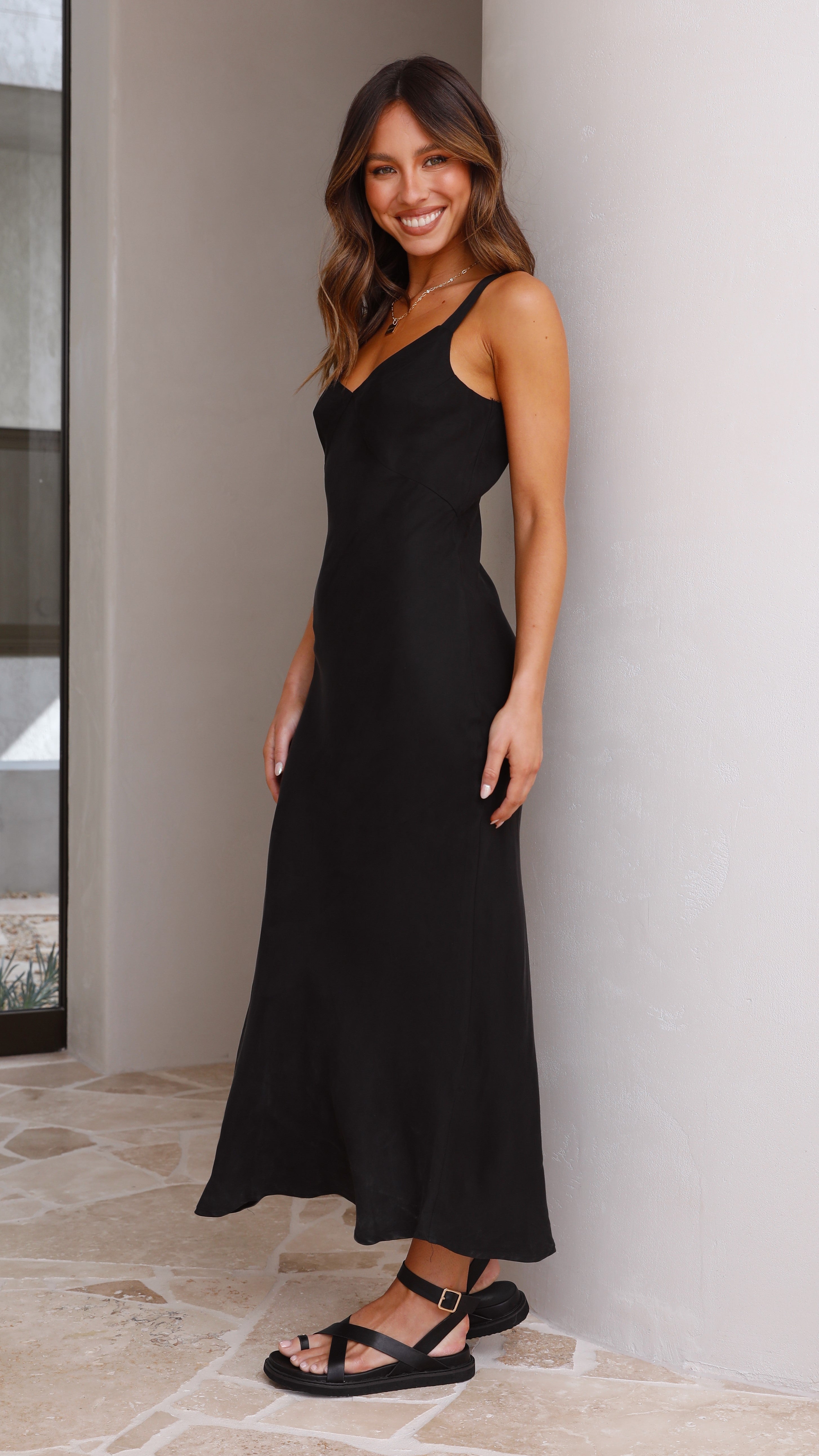 Shannon Midi Dress - Black Cupro-Sunshines Bliss