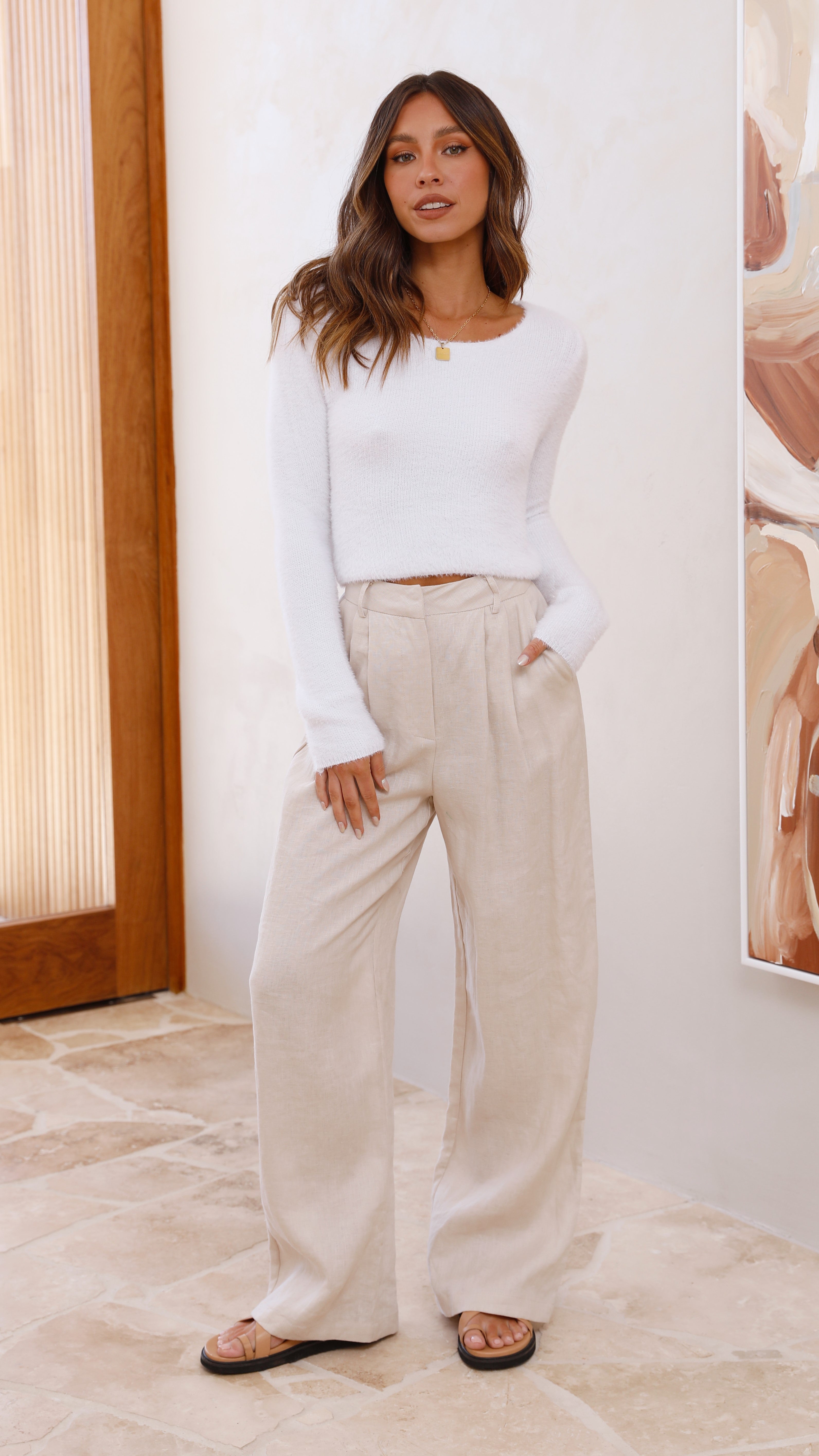 Cassidy Fluffy Knit Top - White-Sunshines Bliss