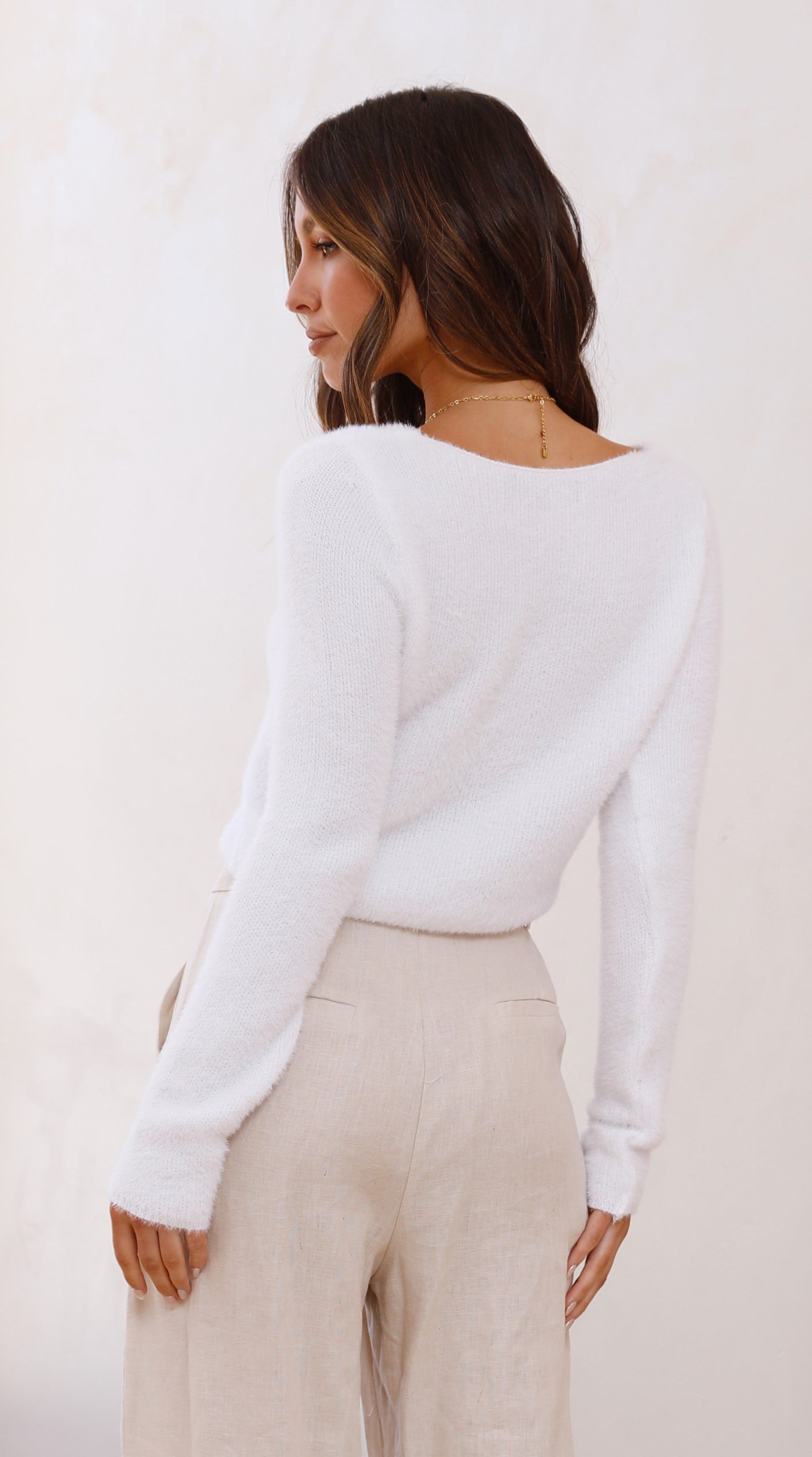 Cassidy Fluffy Knit Top - White-Sunshines Bliss