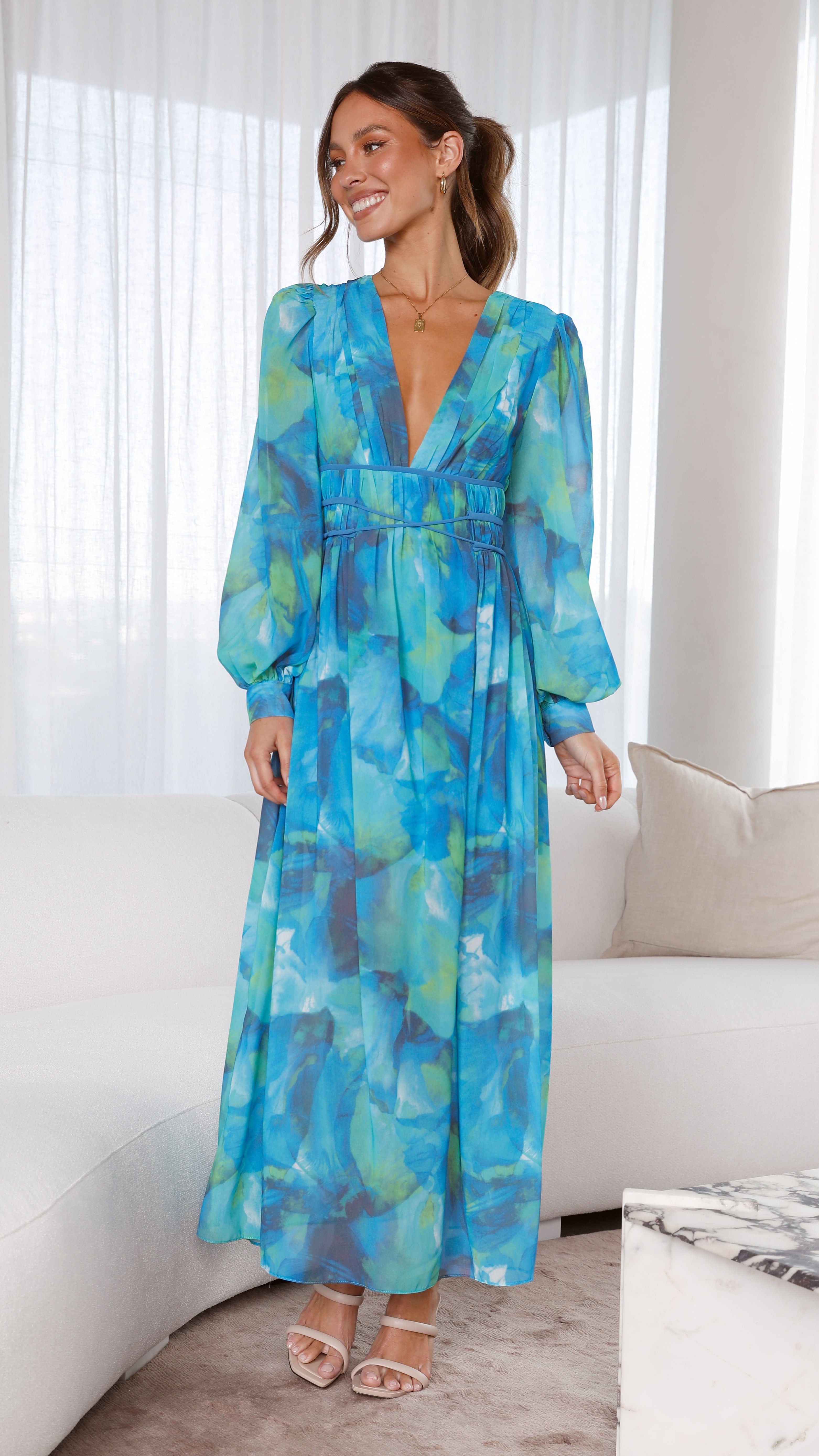Kayla Maxi Dress - Blue Floral-Sunshines Bliss