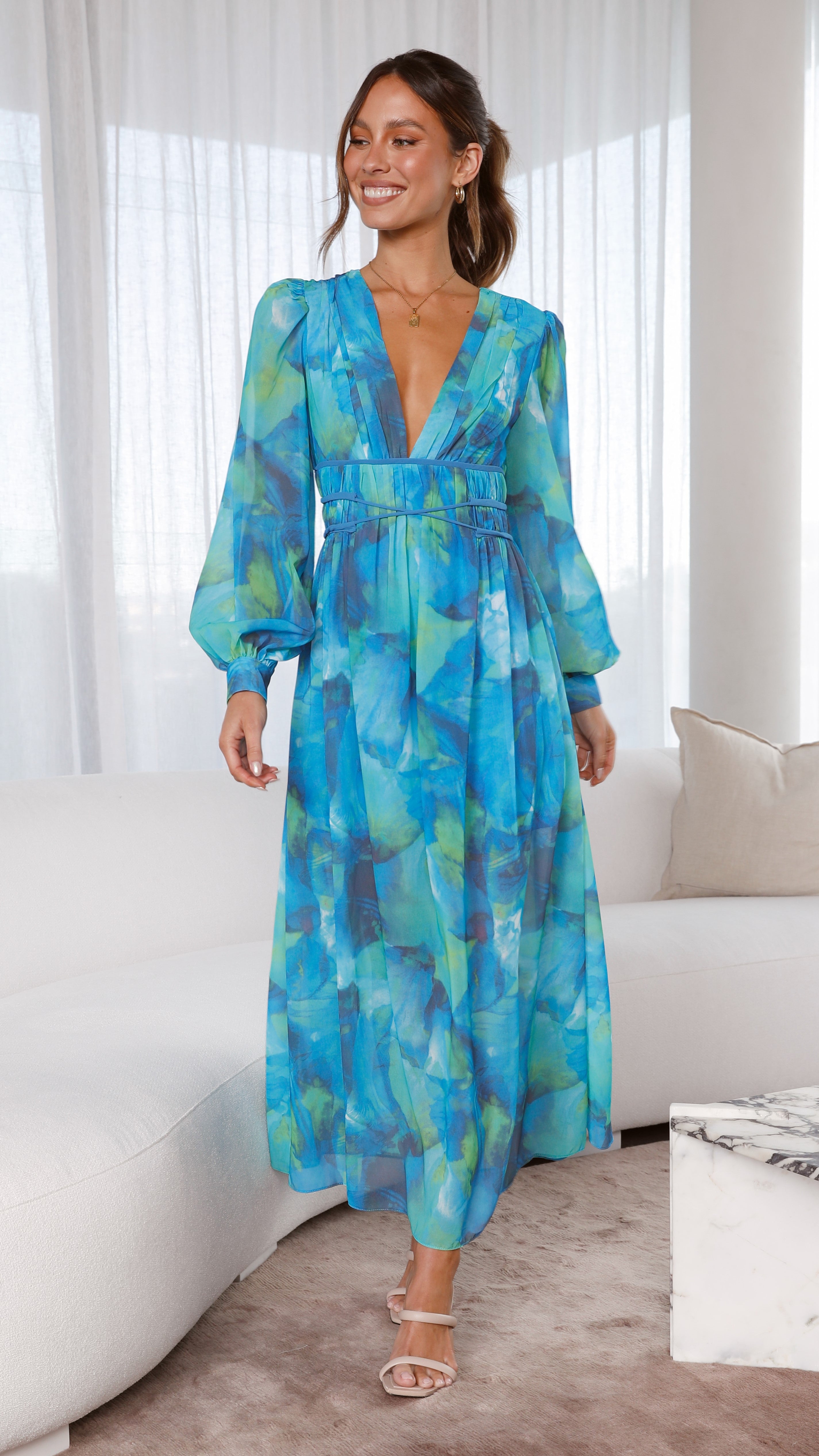 Kayla Maxi Dress - Blue Floral-Sunshines Bliss