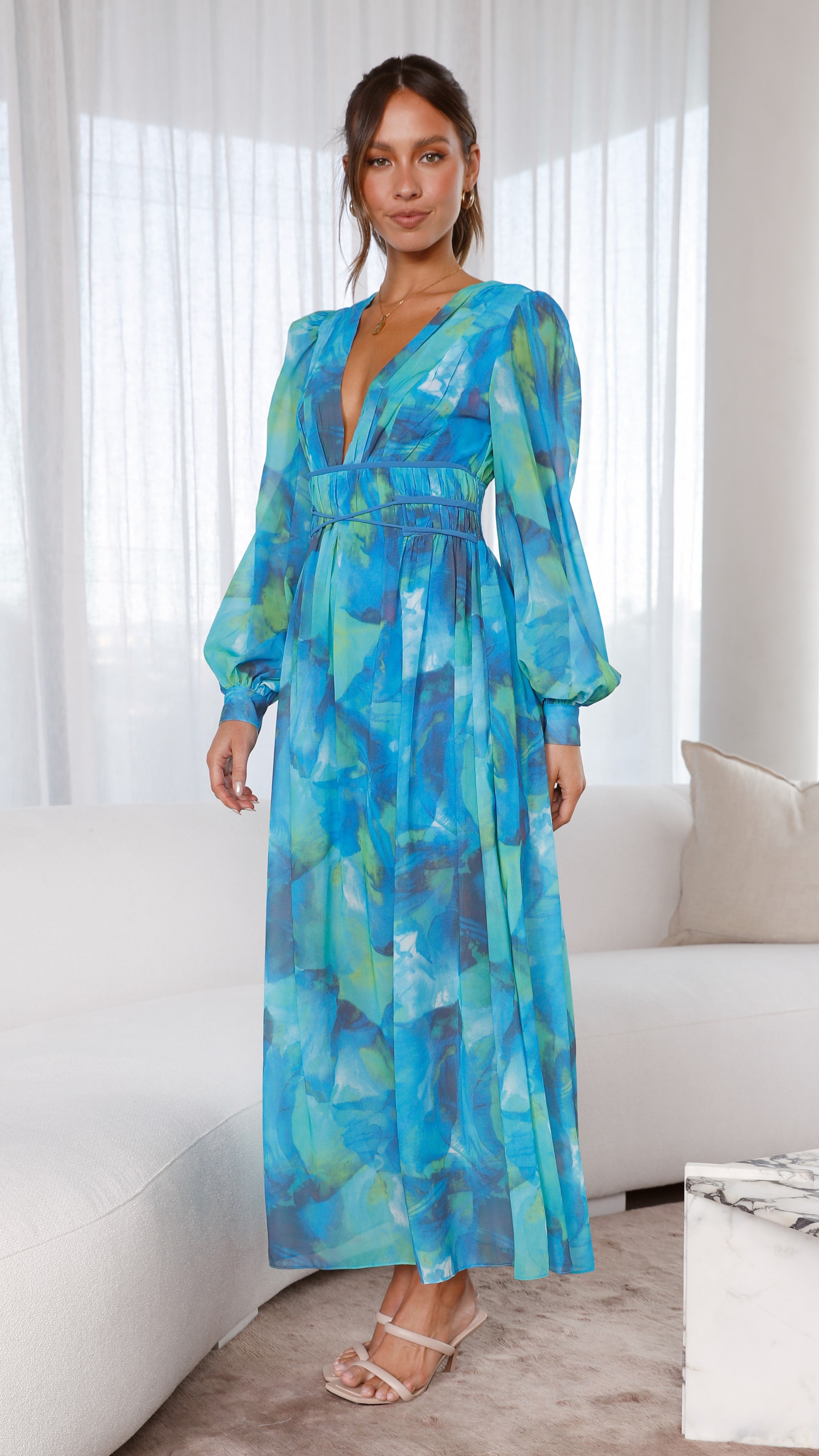 Kayla Maxi Dress - Blue Floral-Sunshines Bliss