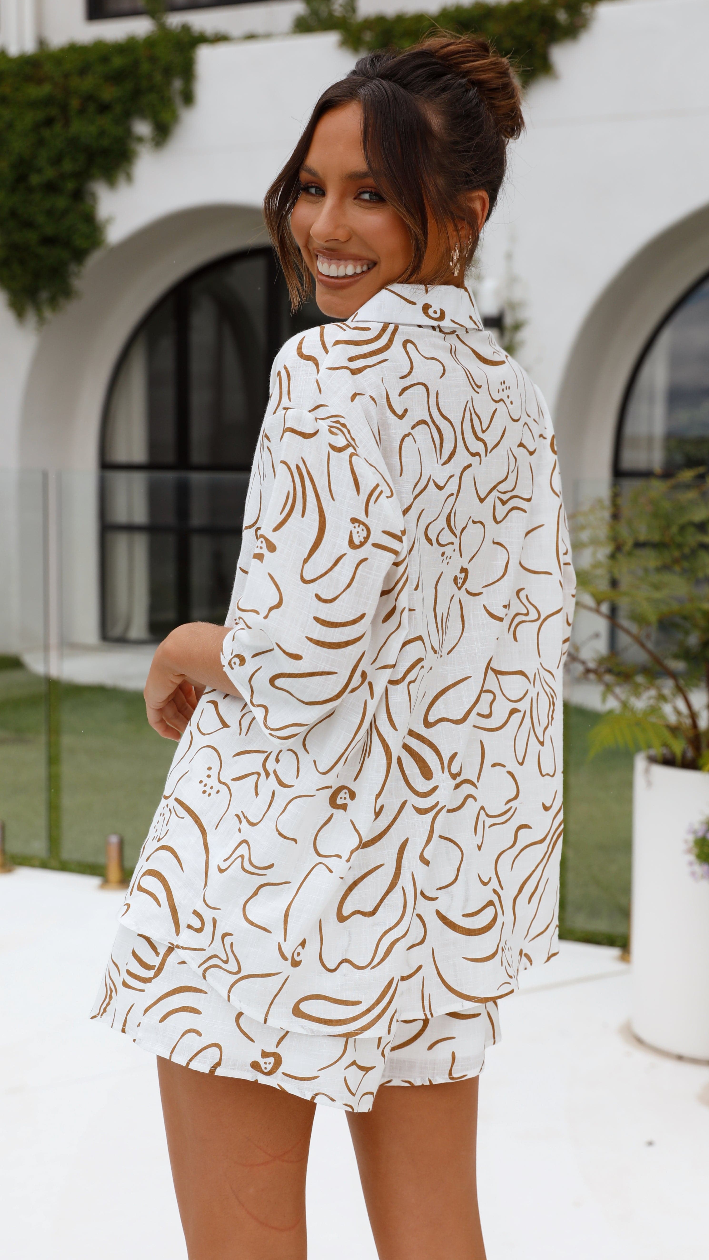 Hazel Shirt and Shorts Set - Beige Floral-Sunshines Bliss