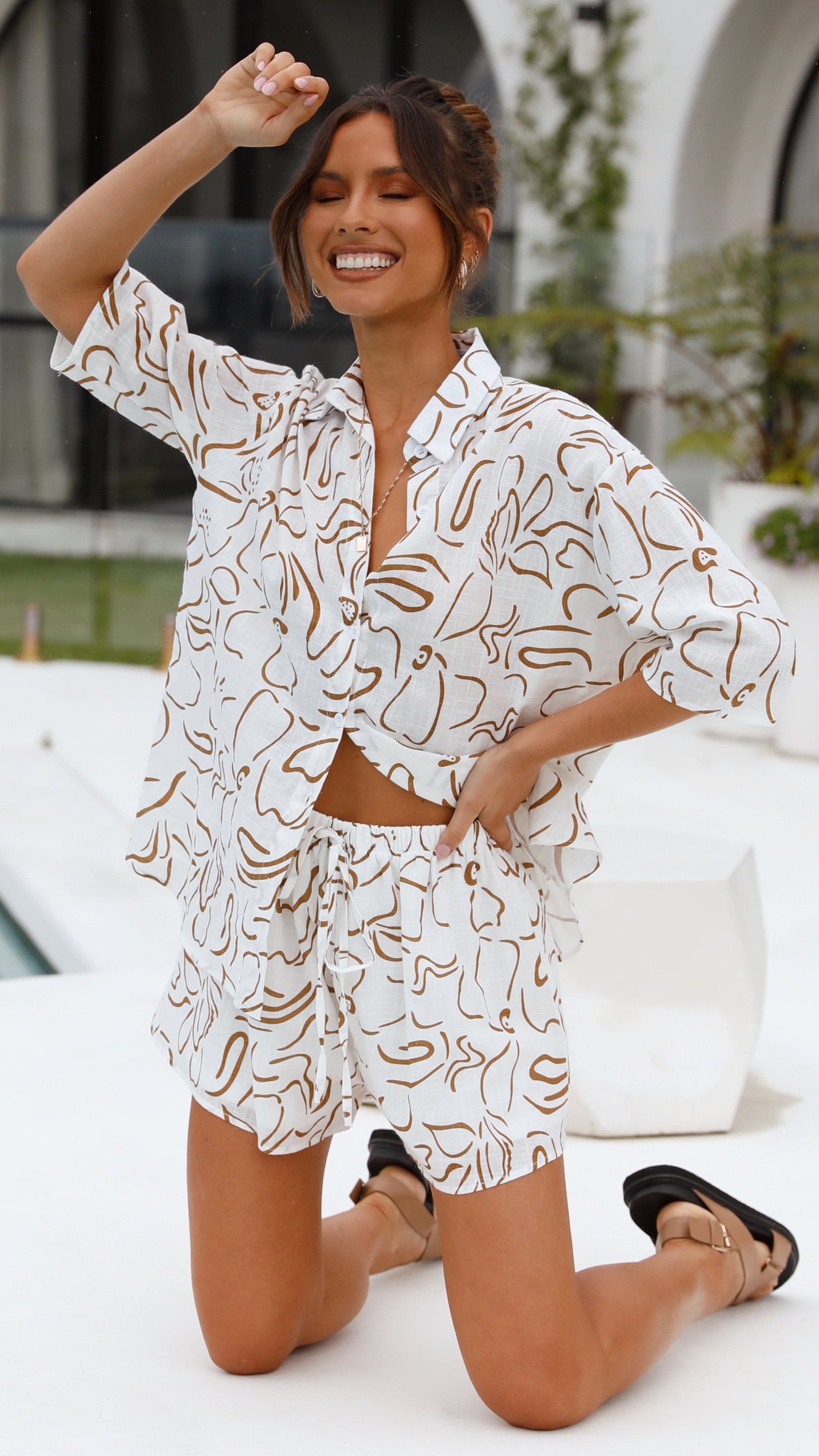 Hazel Shirt and Shorts Set - Beige Floral-Sunshines Bliss