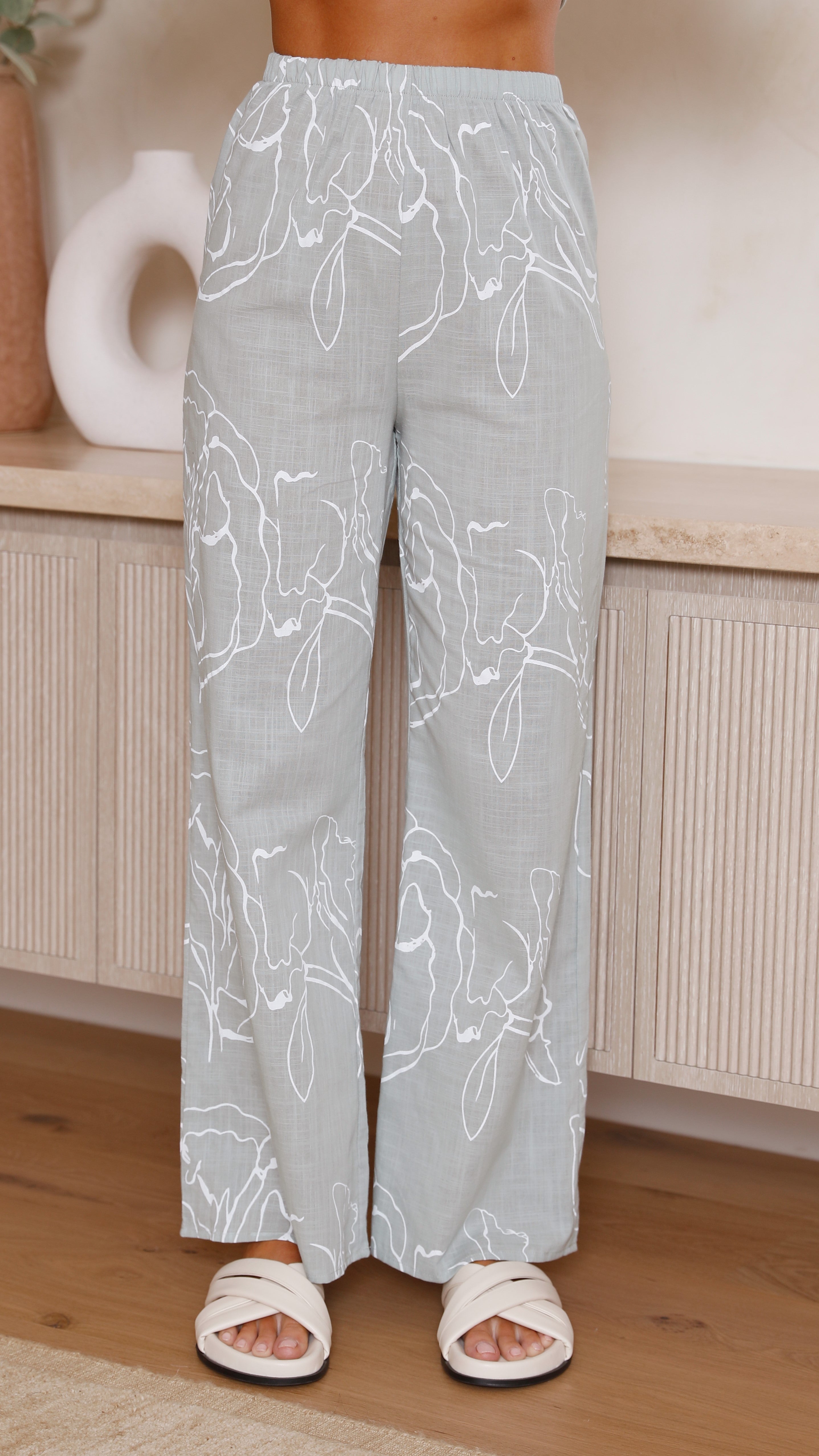 Hailey Button Up Shirt and Pants Set - Sage Floral-Sunshines Bliss