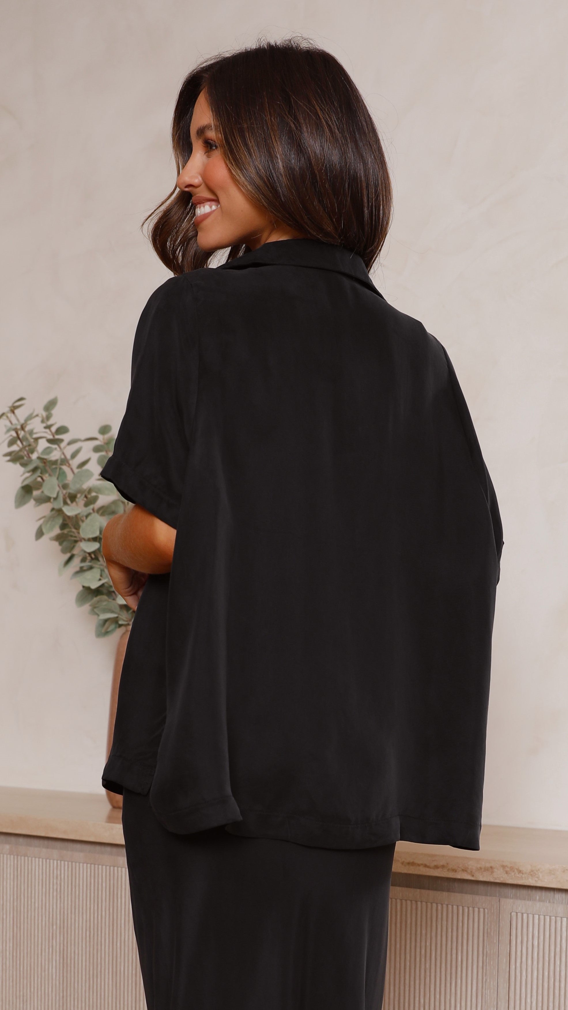Whitney Button Up Shirt - Black Cupro-Sunshines Bliss