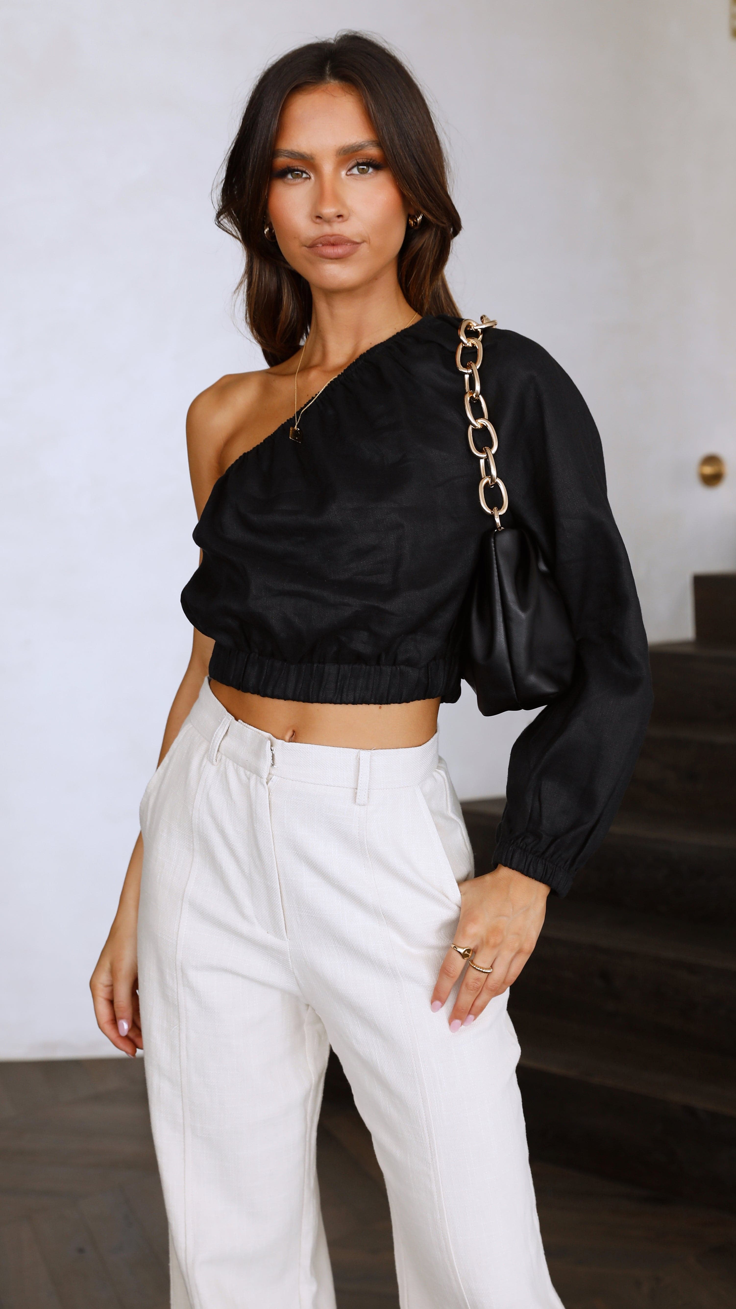 Nella One Shoulder Top - Black-Sunshines Bliss