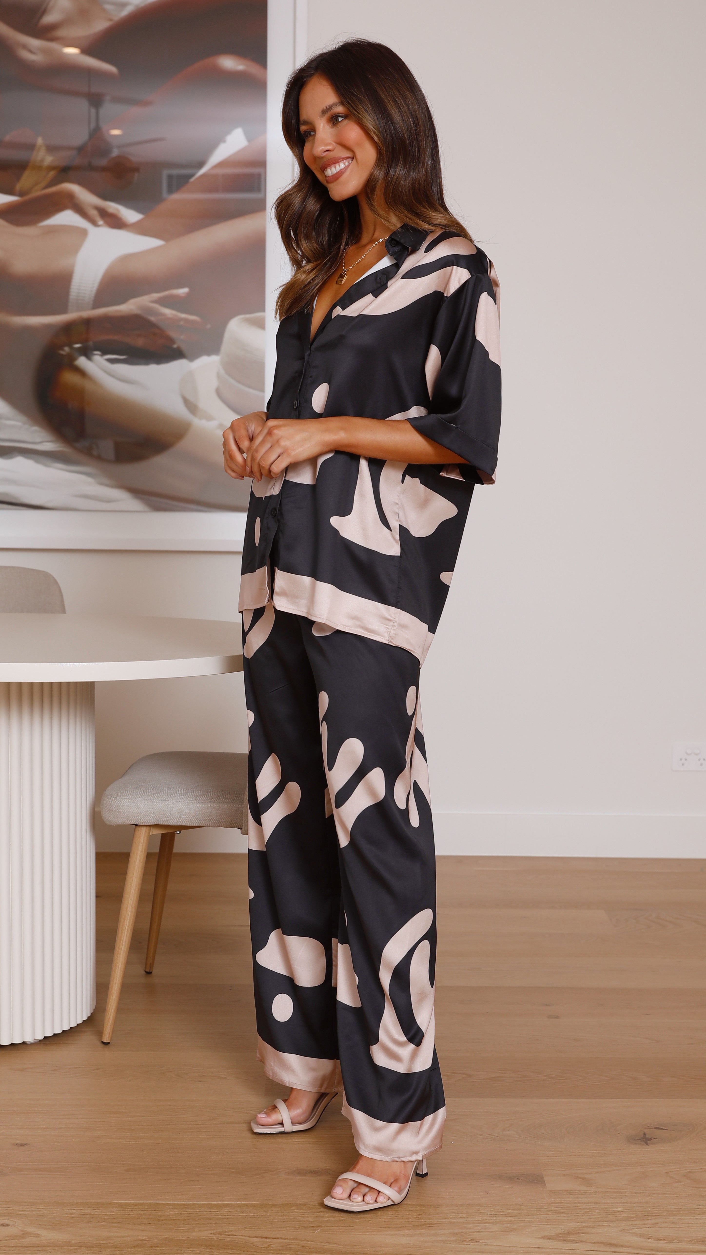 Bailie Shirt and Pants Set - Black/Beige Coral-Sunshines Bliss