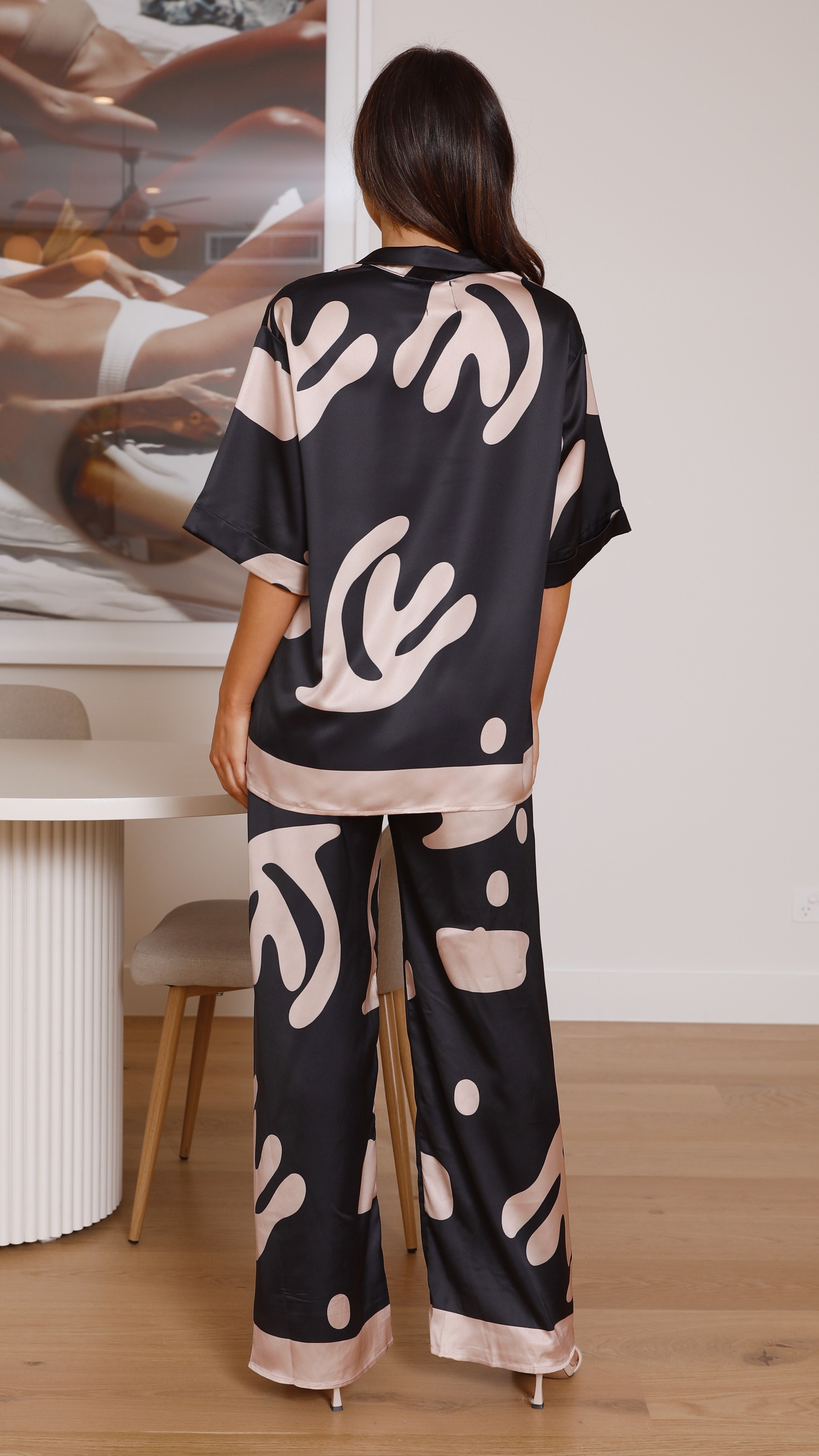 Bailie Shirt and Pants Set - Black/Beige Coral-Sunshines Bliss