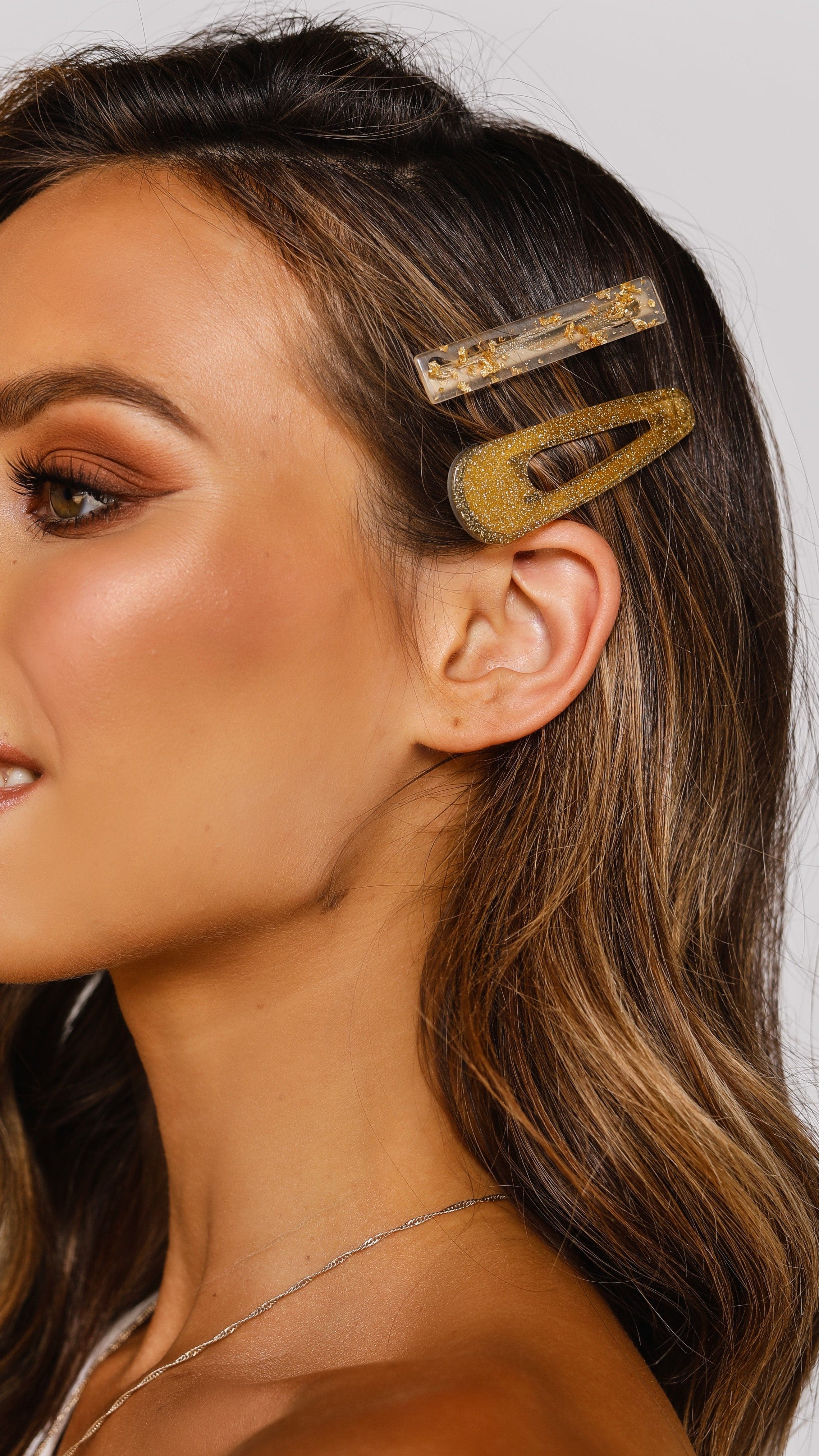 Britta Resin Hair Clip - Gold Glitter-Sunshines Bliss