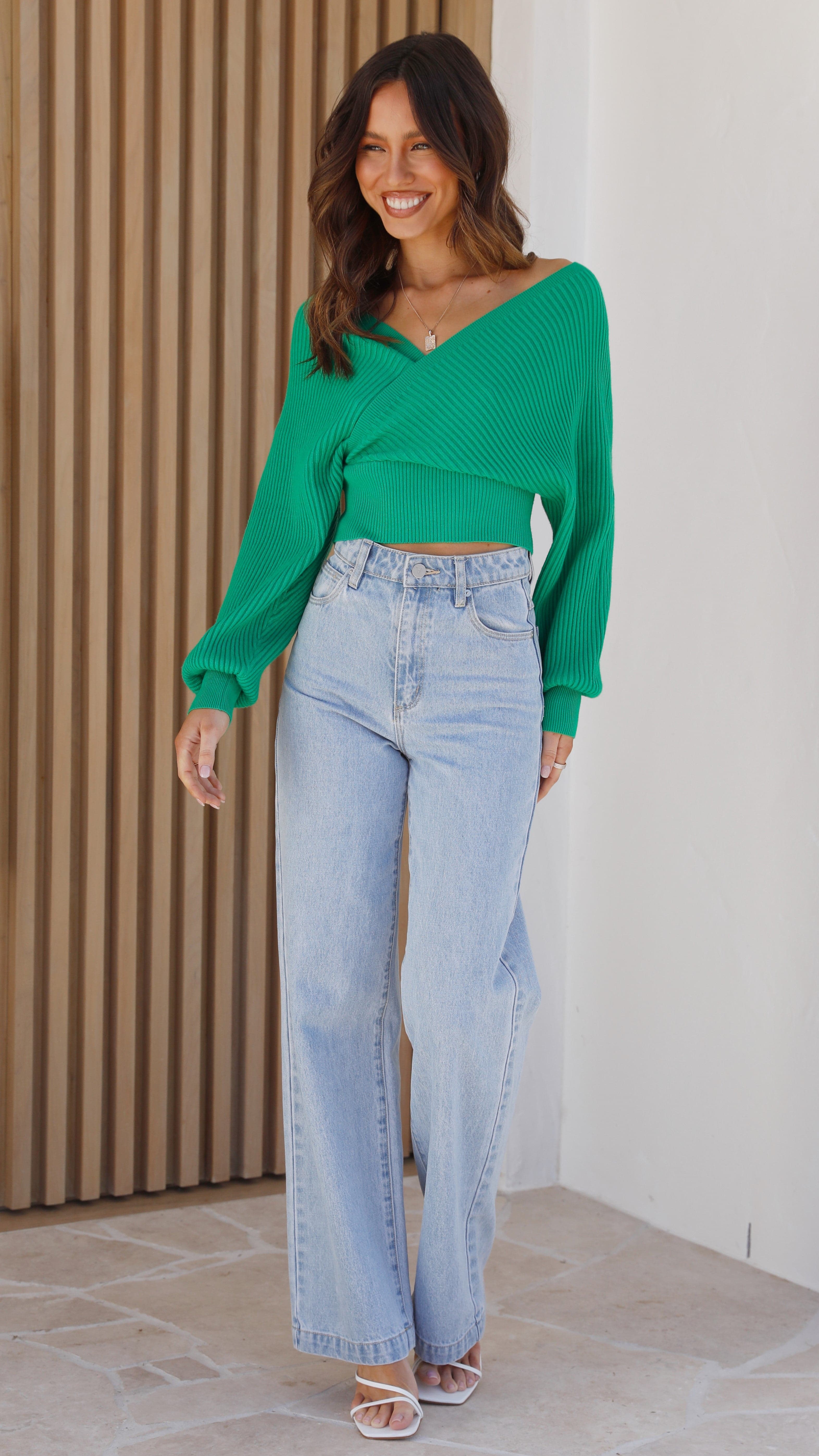 Posse Knit Top - Green-Sunshines Bliss