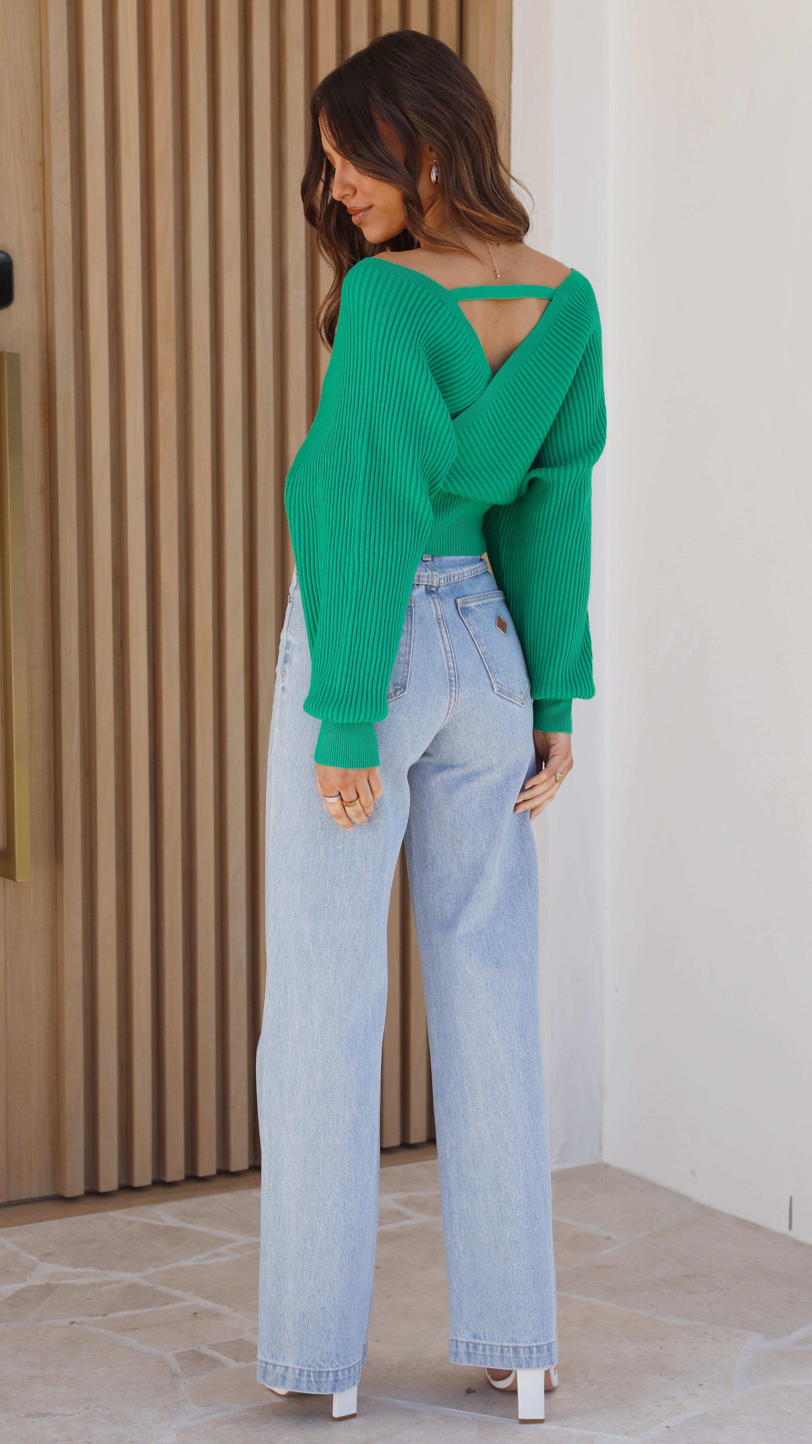 Posse Knit Top - Green-Sunshines Bliss